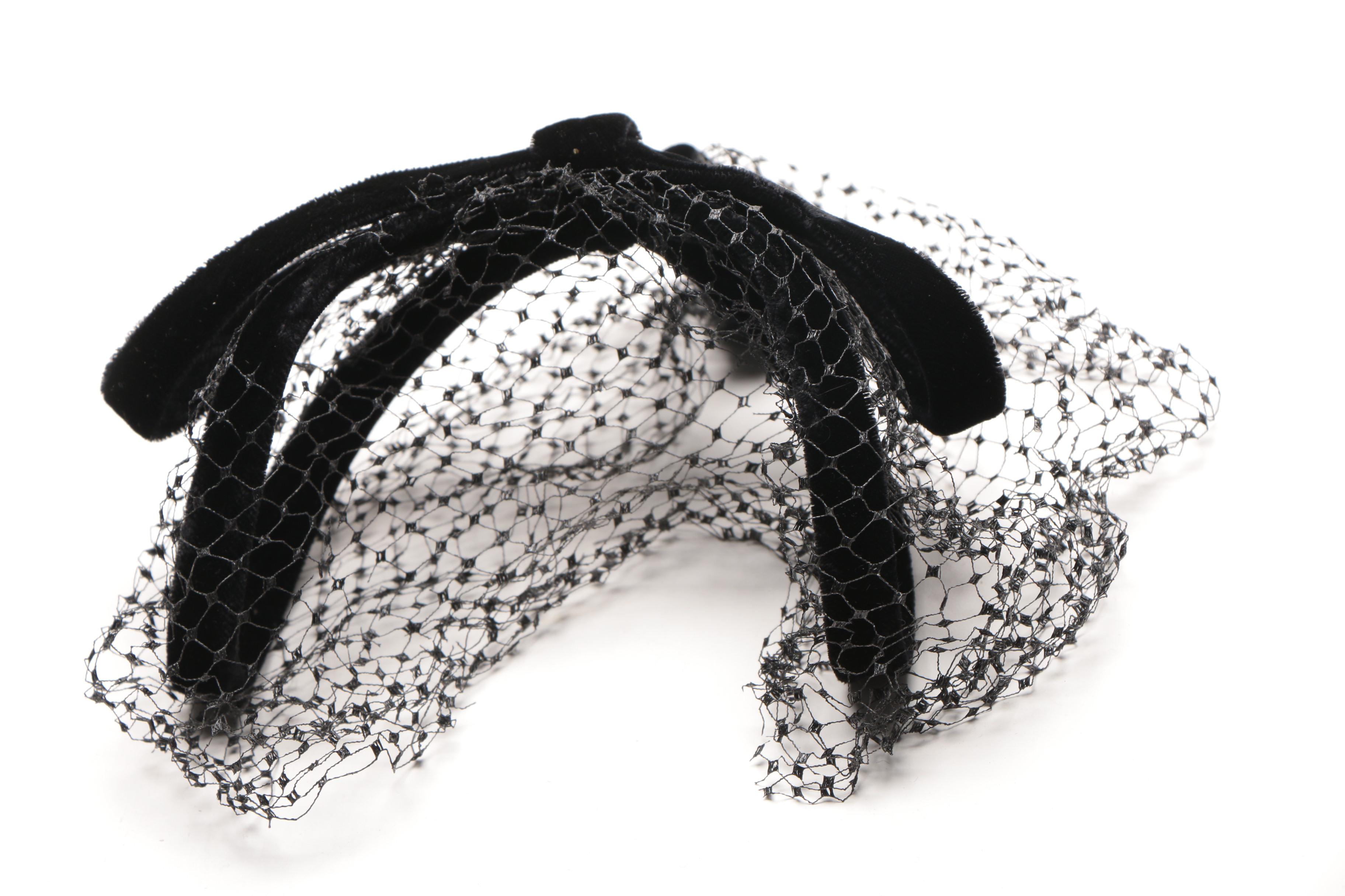 Women's Vintage Veiled Black Circlet and Half Hats