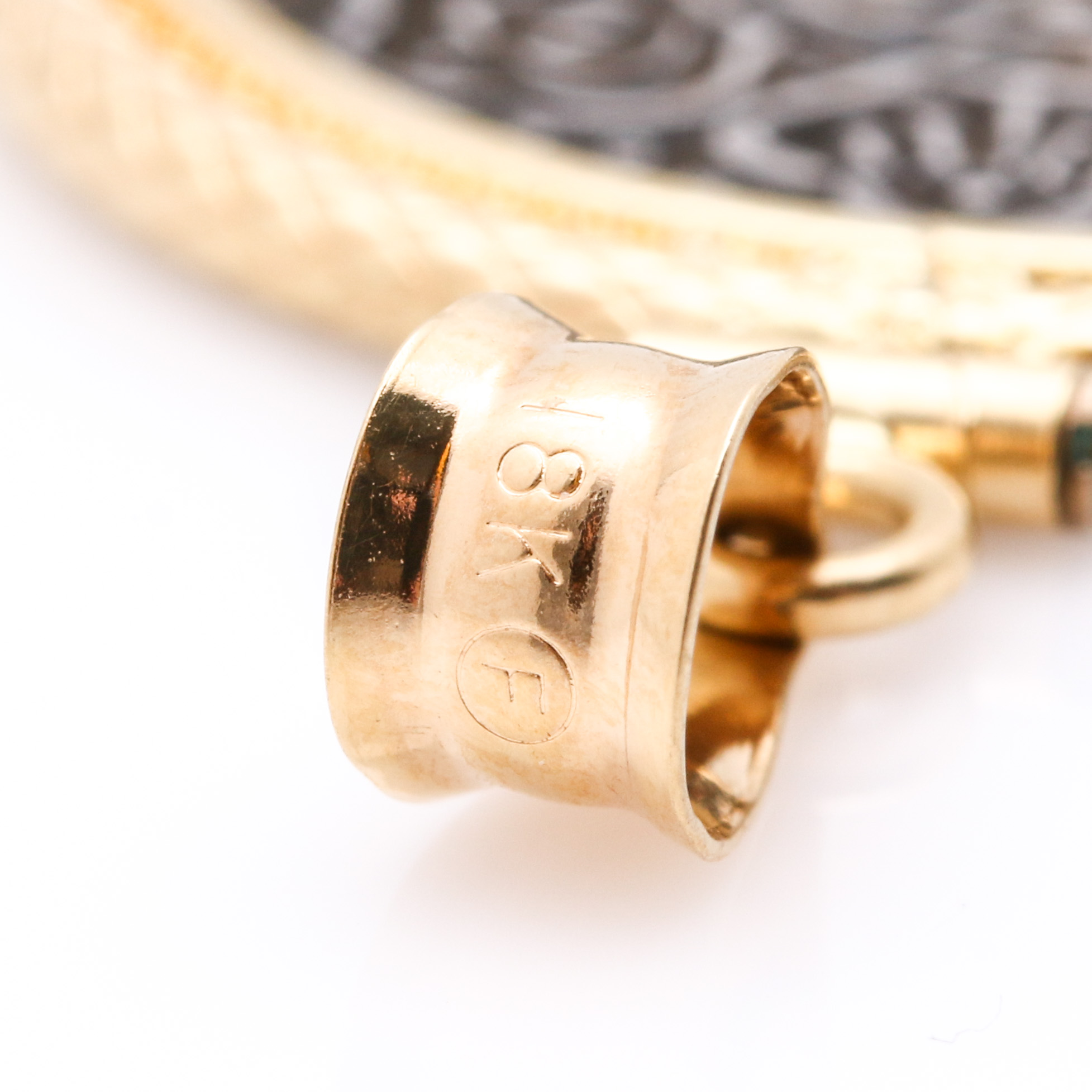 800 Silver Tibet Ga-Den Tangka Coin Pendant With 18K Yellow Gold Finding