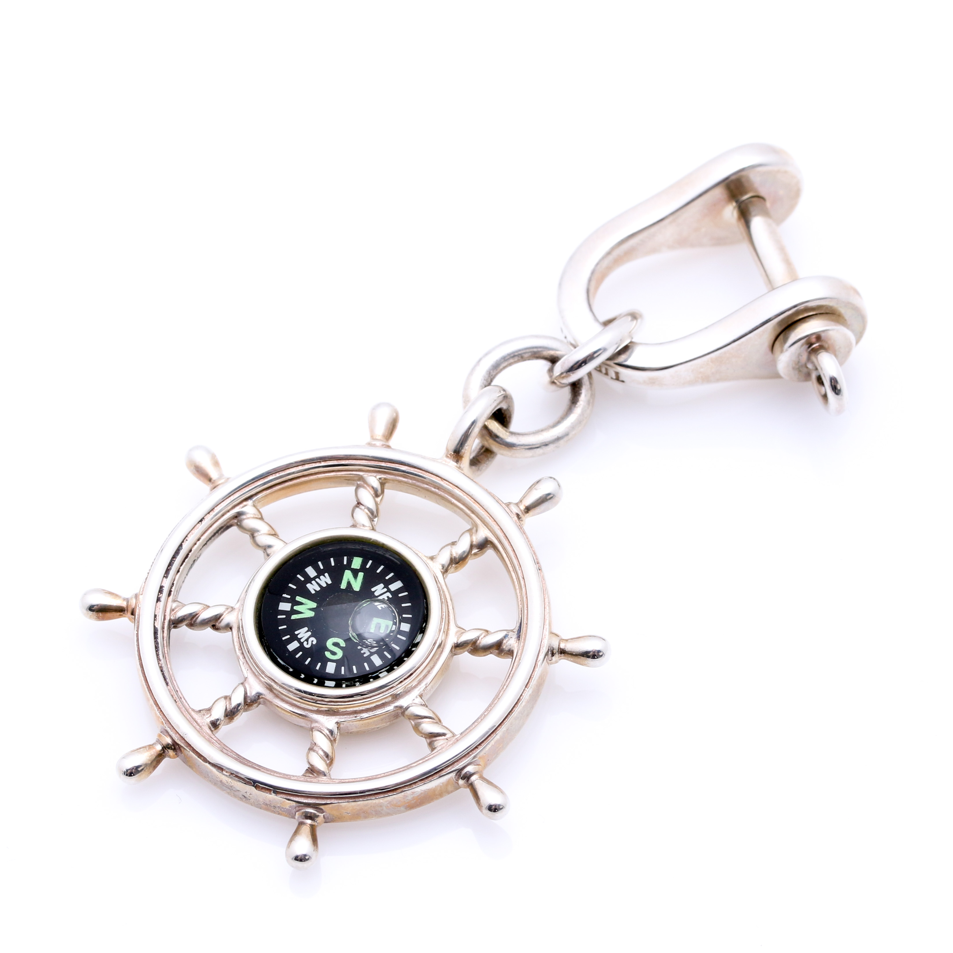 Tiffany & Co Sterling Silver Ship's Wheel Nautical Compass Keychain