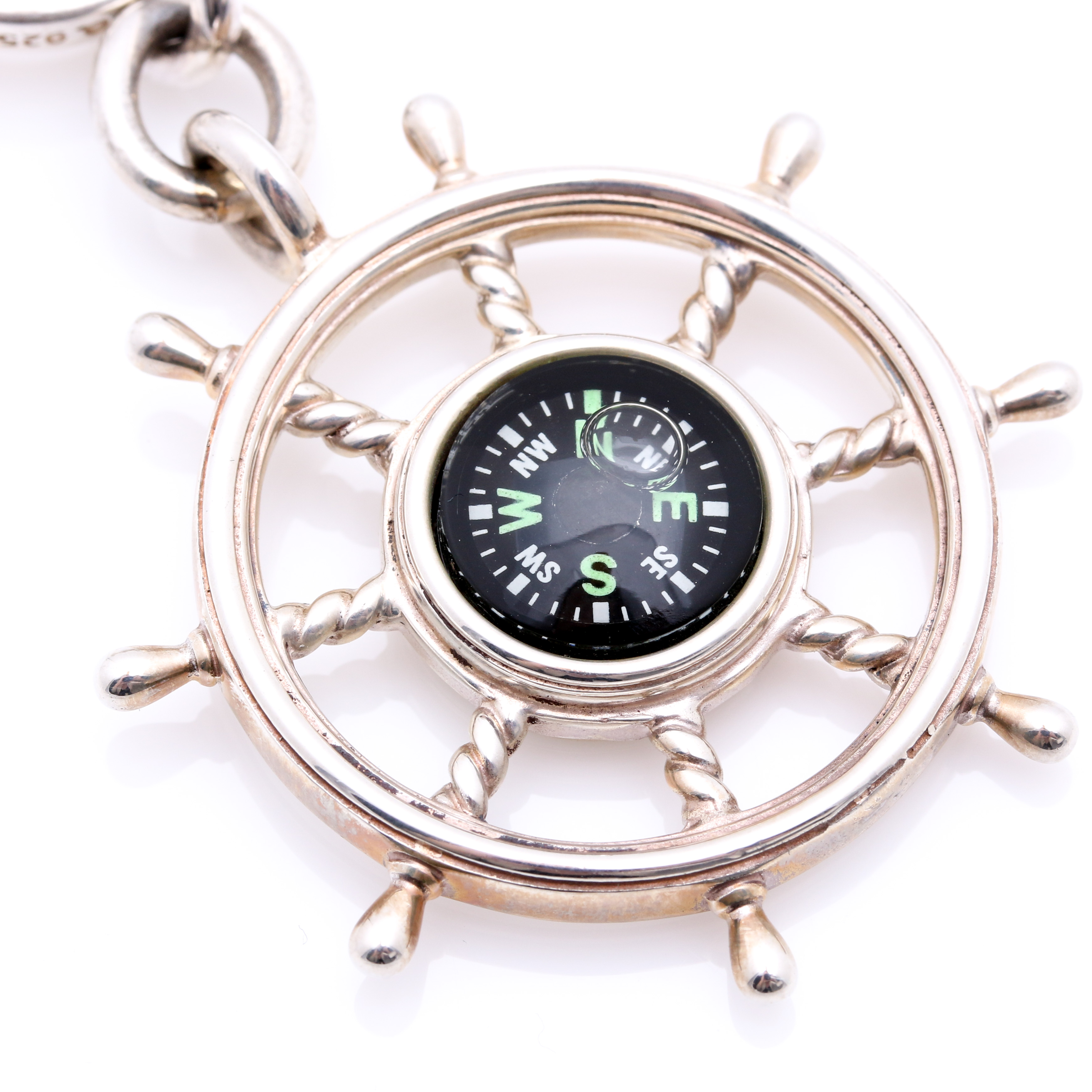 Tiffany & Co Sterling Silver Ship's Wheel Nautical Compass Keychain