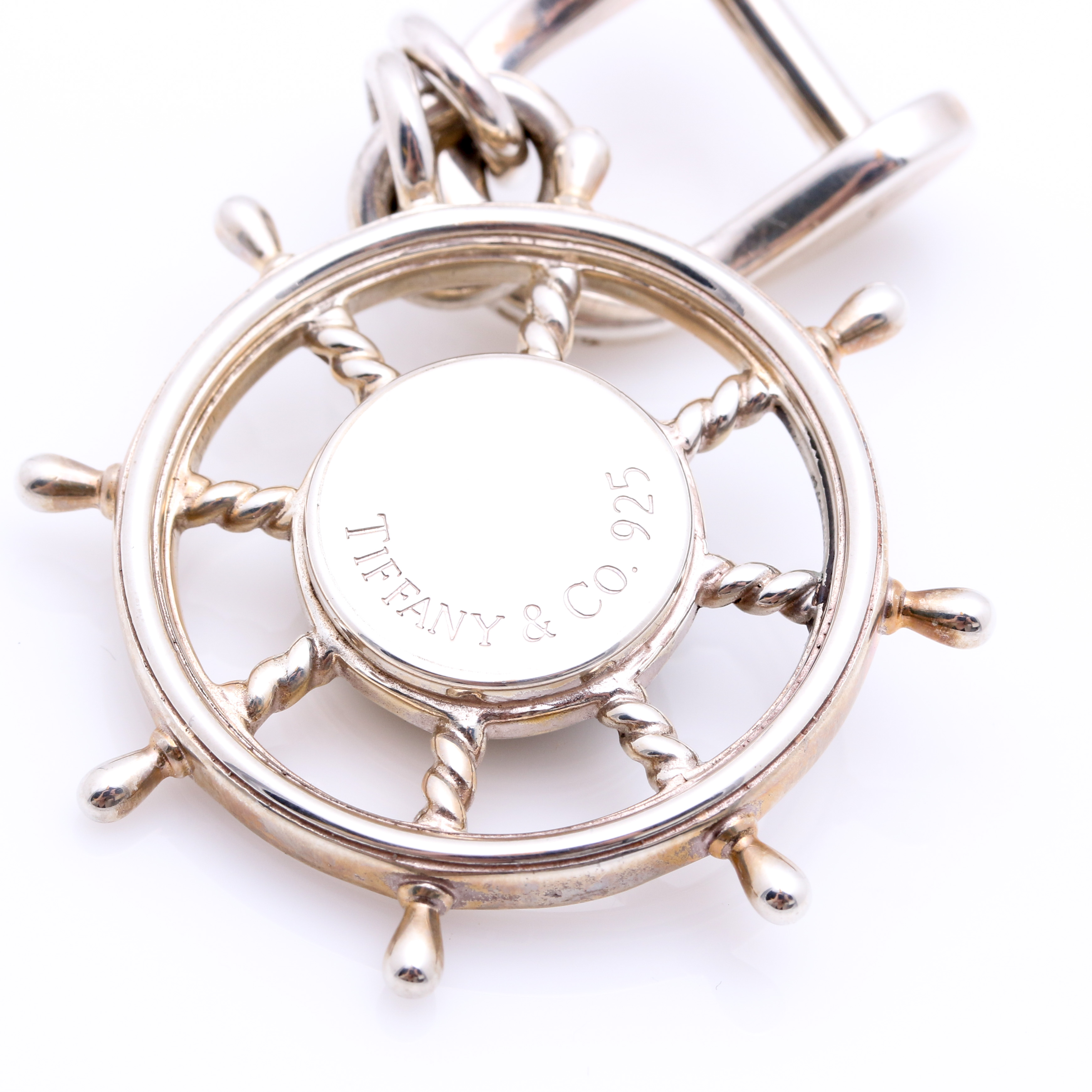 Tiffany & Co Sterling Silver Ship's Wheel Nautical Compass Keychain