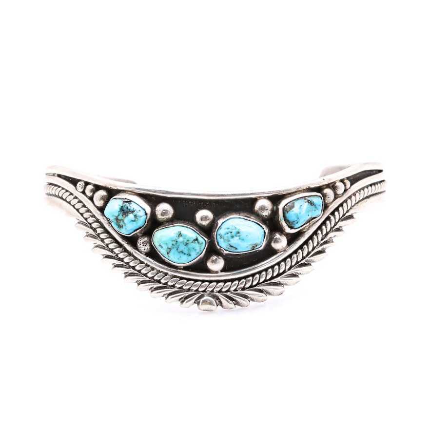 David K. Lister Navajo Sterling Silver Turquoise Cuff