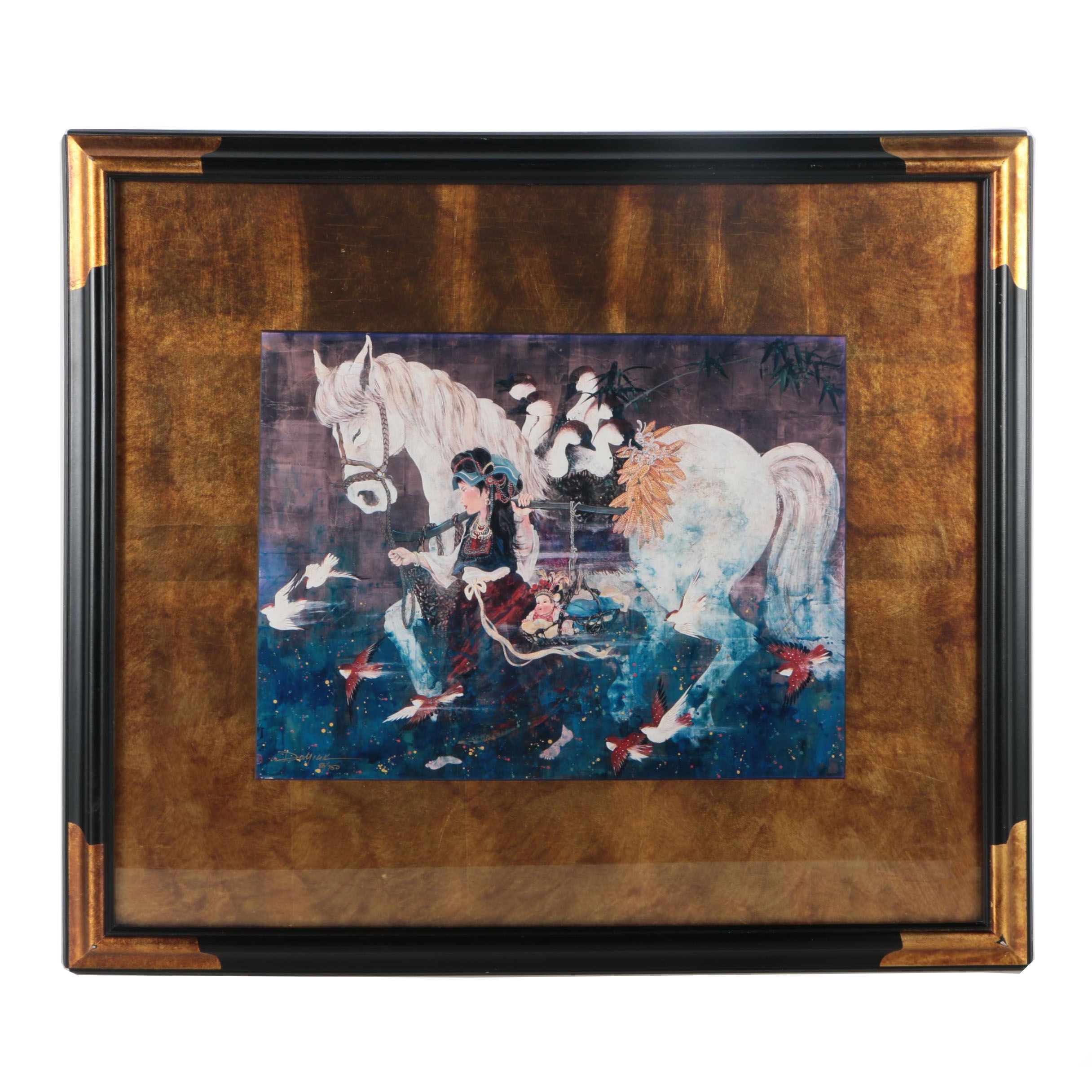 Limited Edition Giclée of Woman Leading Horse Through a Stream