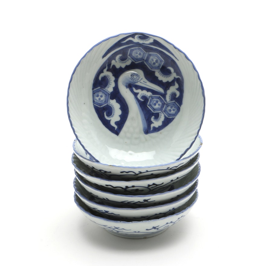 Collection of Japanese Blue and White Crane Dishes