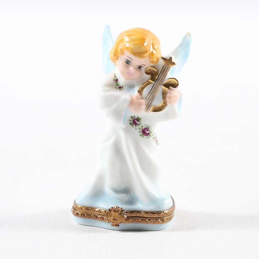 Limoges Peint Main Angel Trinket Box