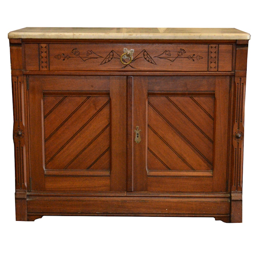 Eastlake Style Marble Top Cabinet