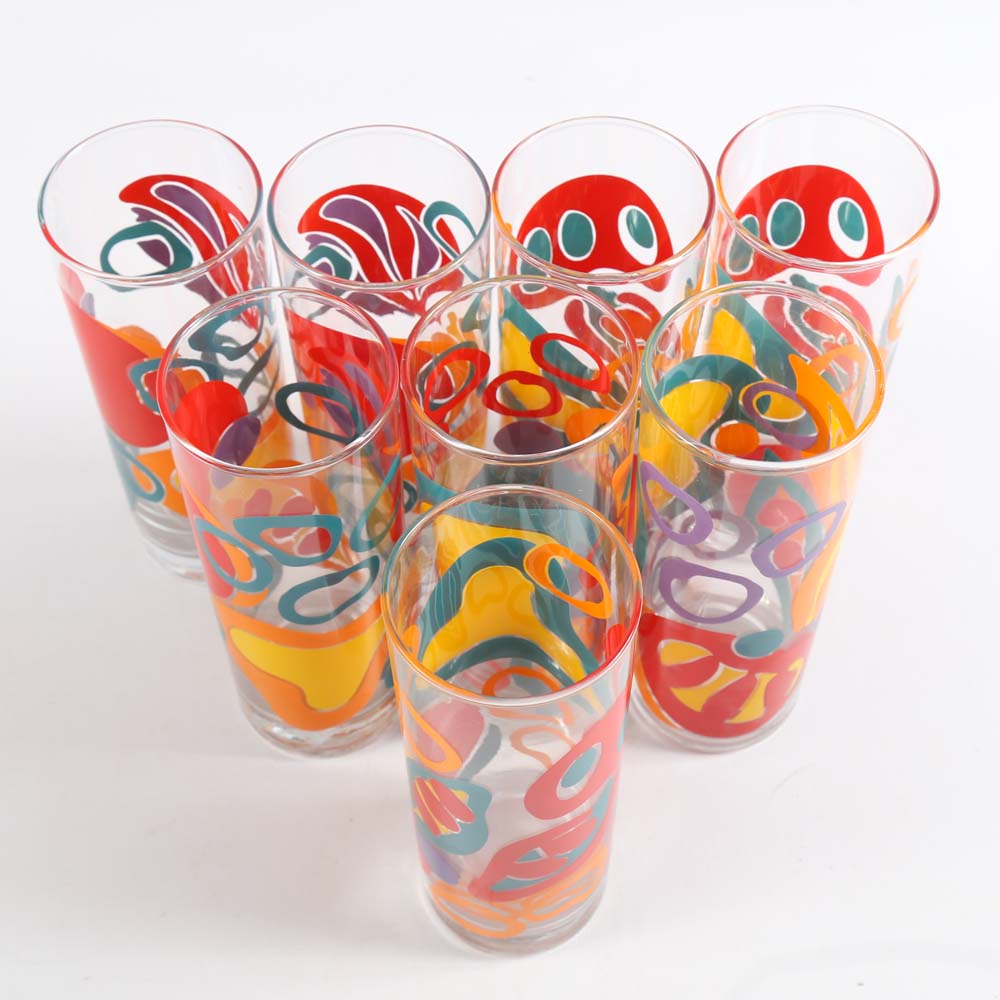 Eight Hand Painted Highball Glasses