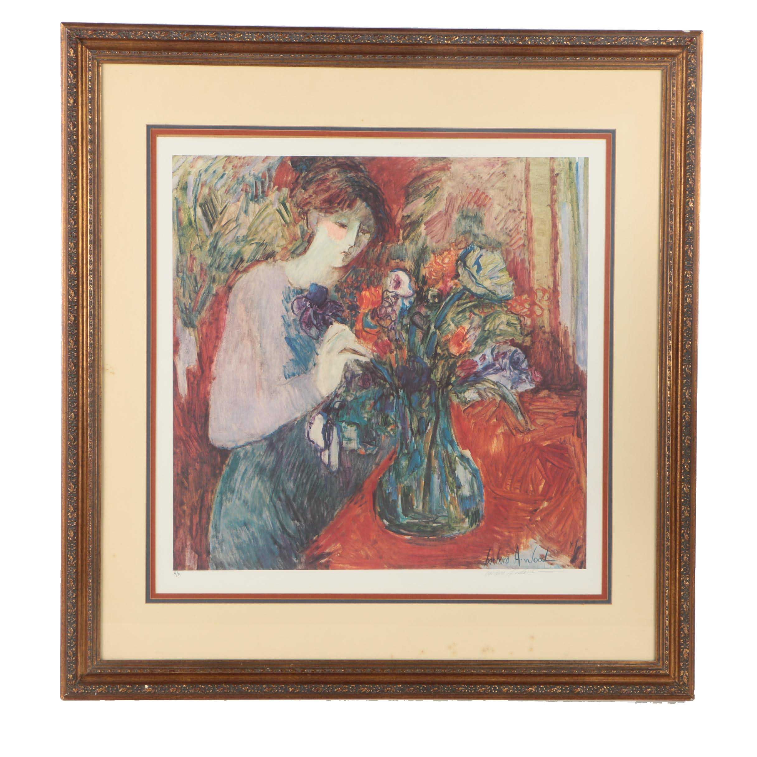 Barbara A. Wood Artist's Proof Offset Lithograph "Femme avec Fleurs"