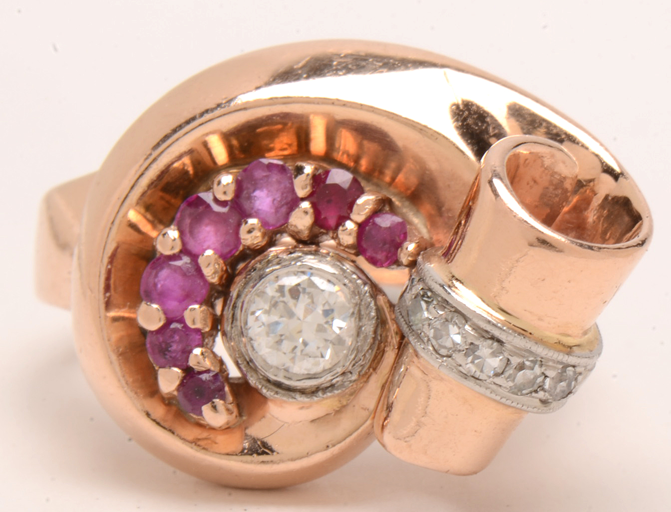 Vintage 14K Yellow Gold Diamond and Ruby Ring