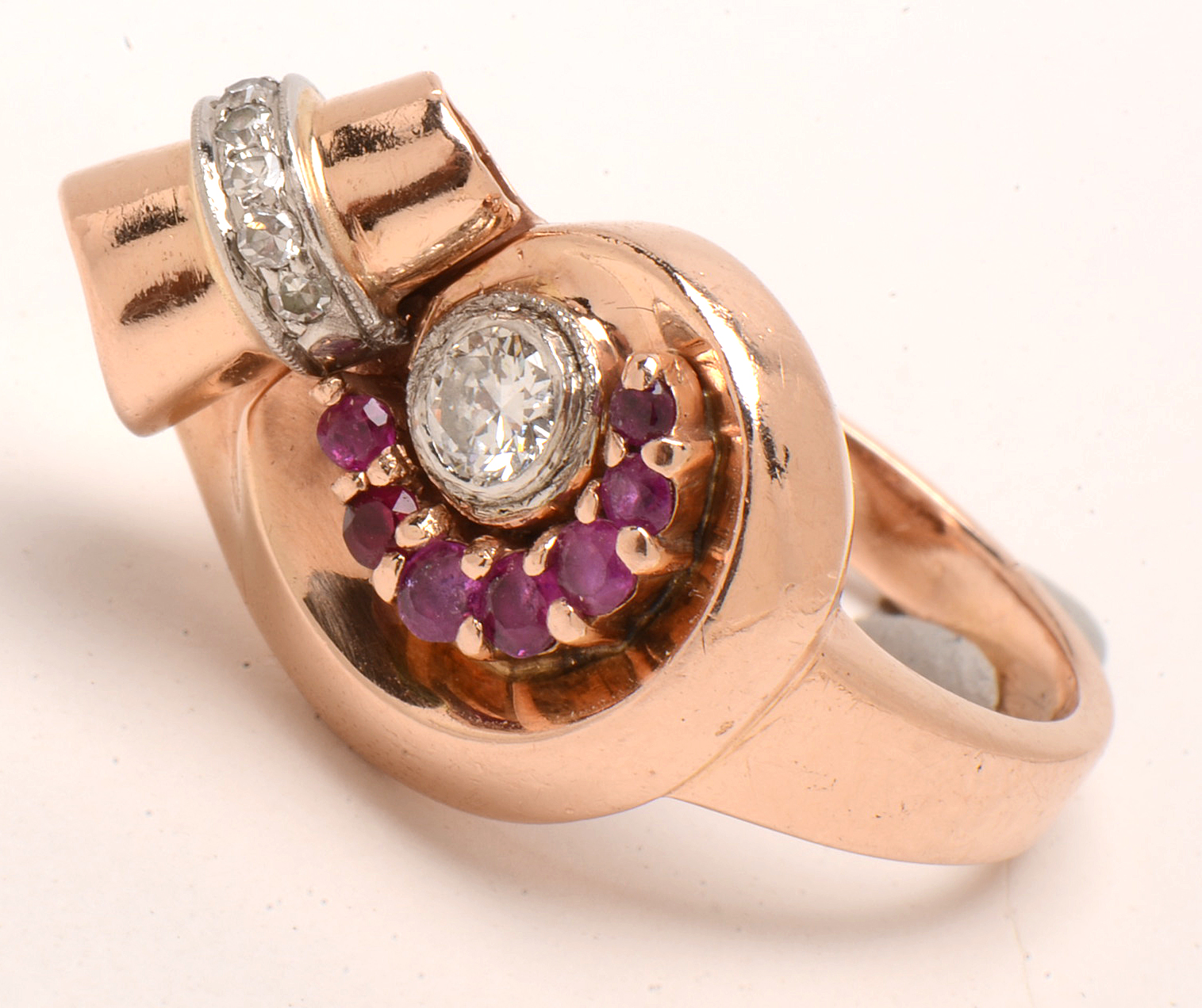 Vintage 14K Yellow Gold Diamond and Ruby Ring