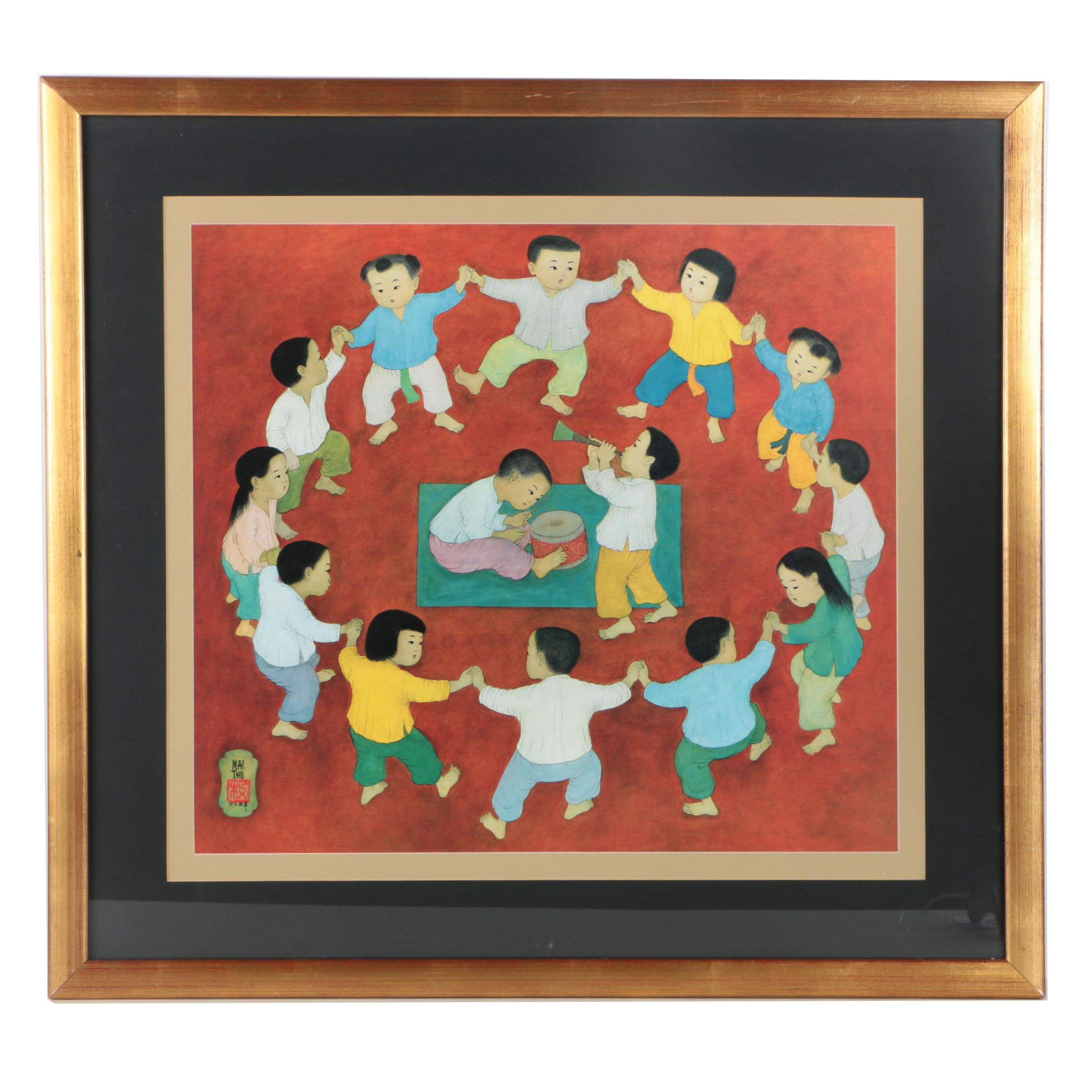 Lithograph Print on Paper After Mai Thứ "La Ronde"