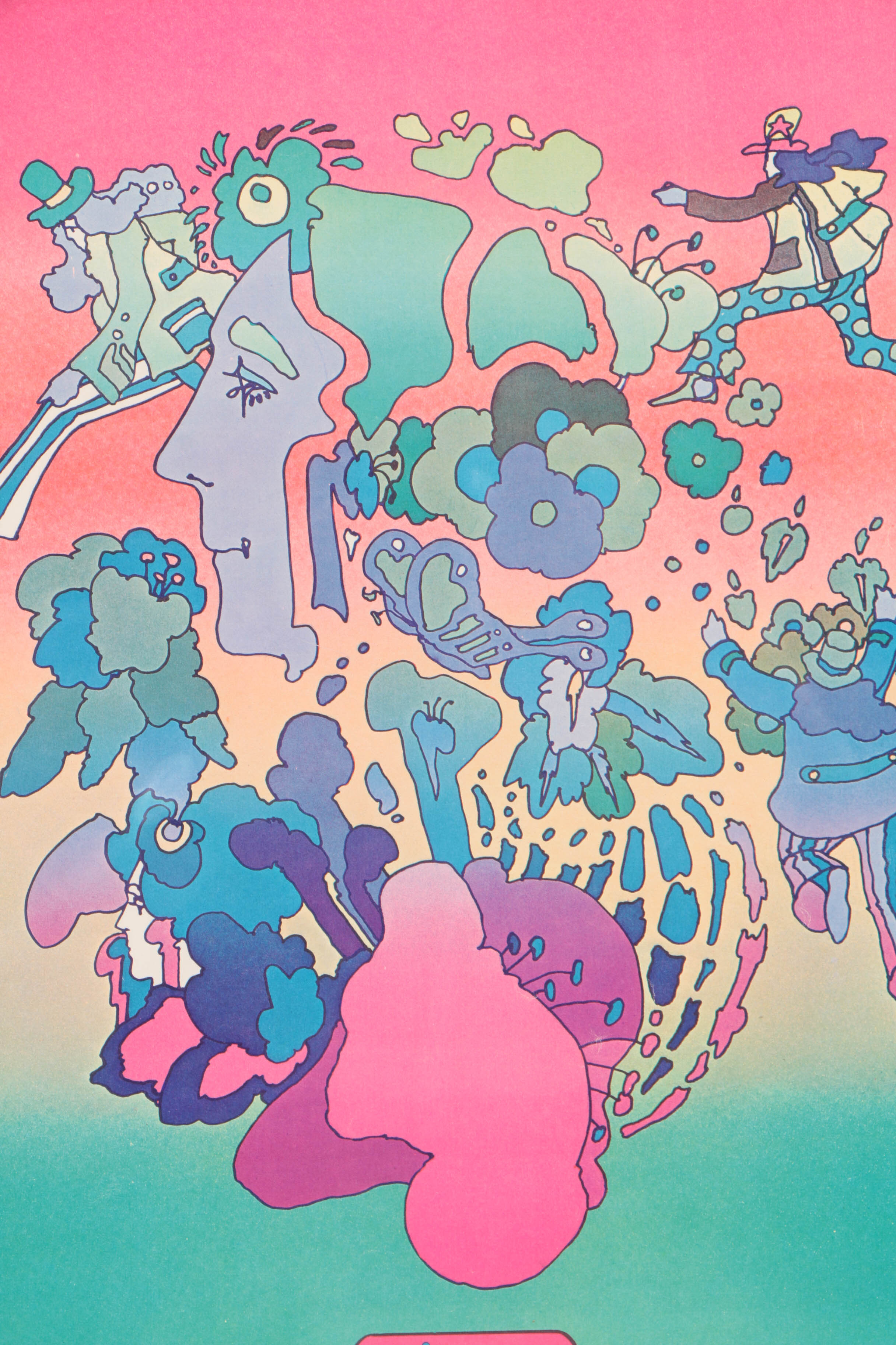 Peter Max Mixed Media Collage on Paper with Stamp and Posters