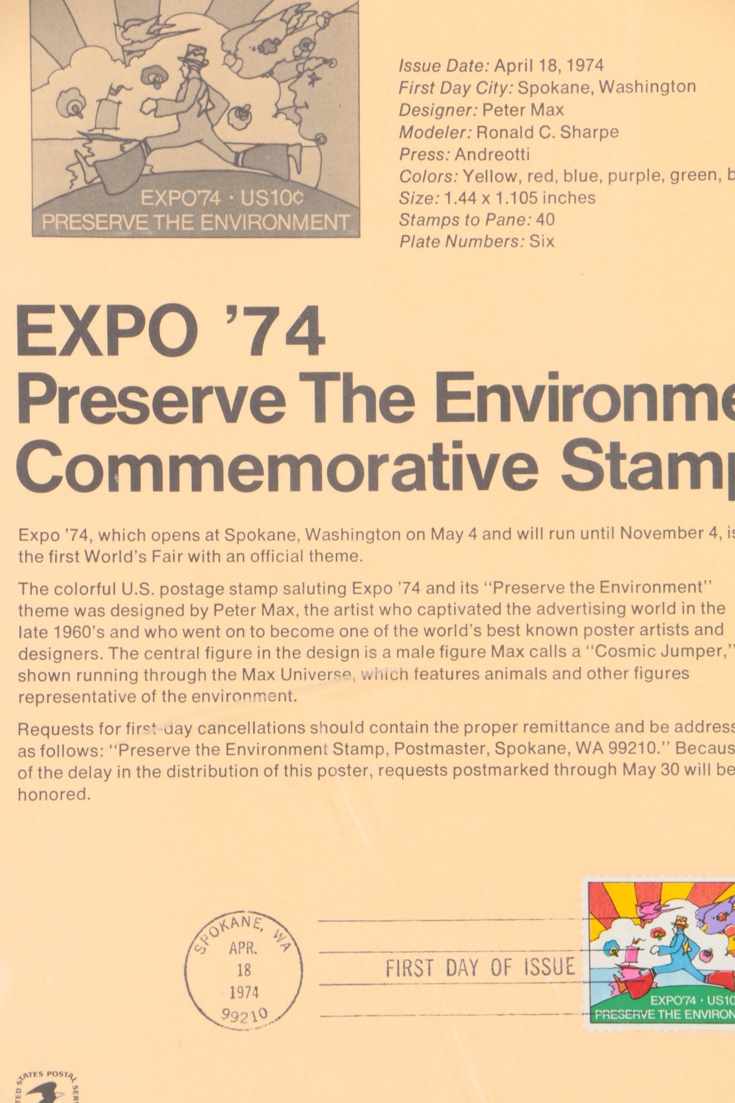 Peter Max Mixed Media Collage on Paper with Stamp and Posters