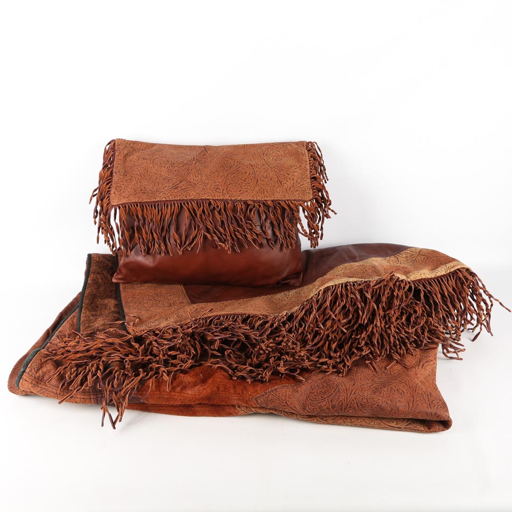 Suede and Leather Throw with Pillow