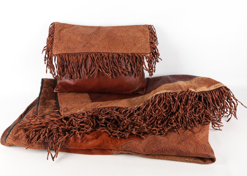 Suede and Leather Throw with Pillow