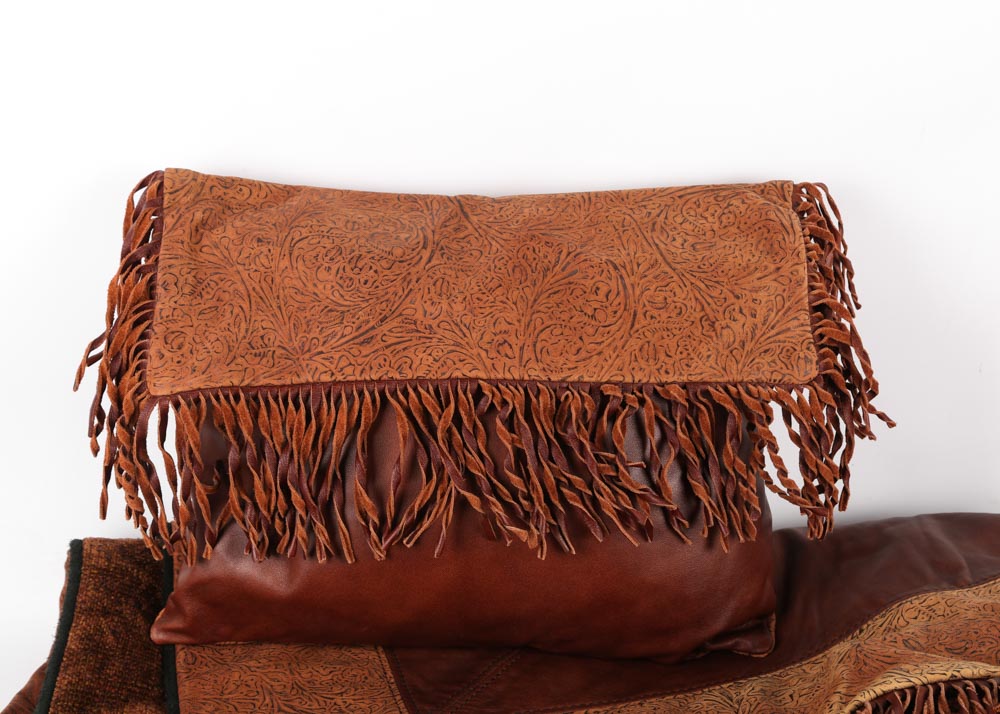 Suede and Leather Throw with Pillow