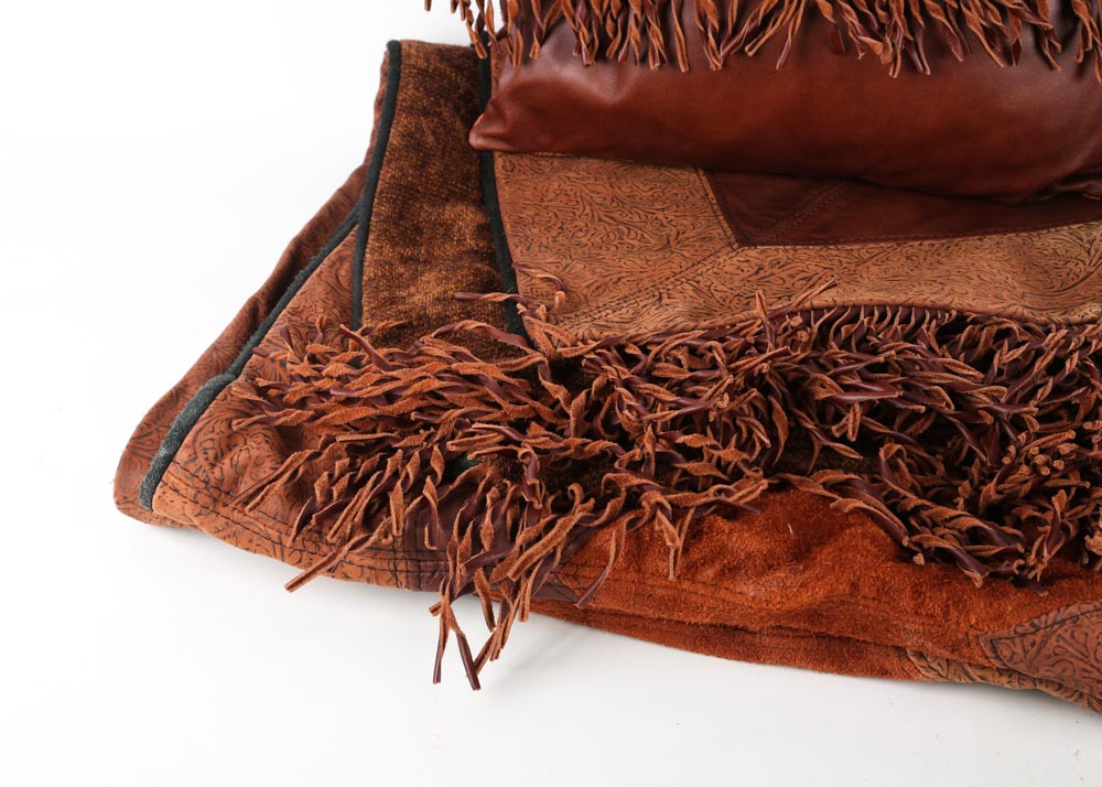 Suede and Leather Throw with Pillow