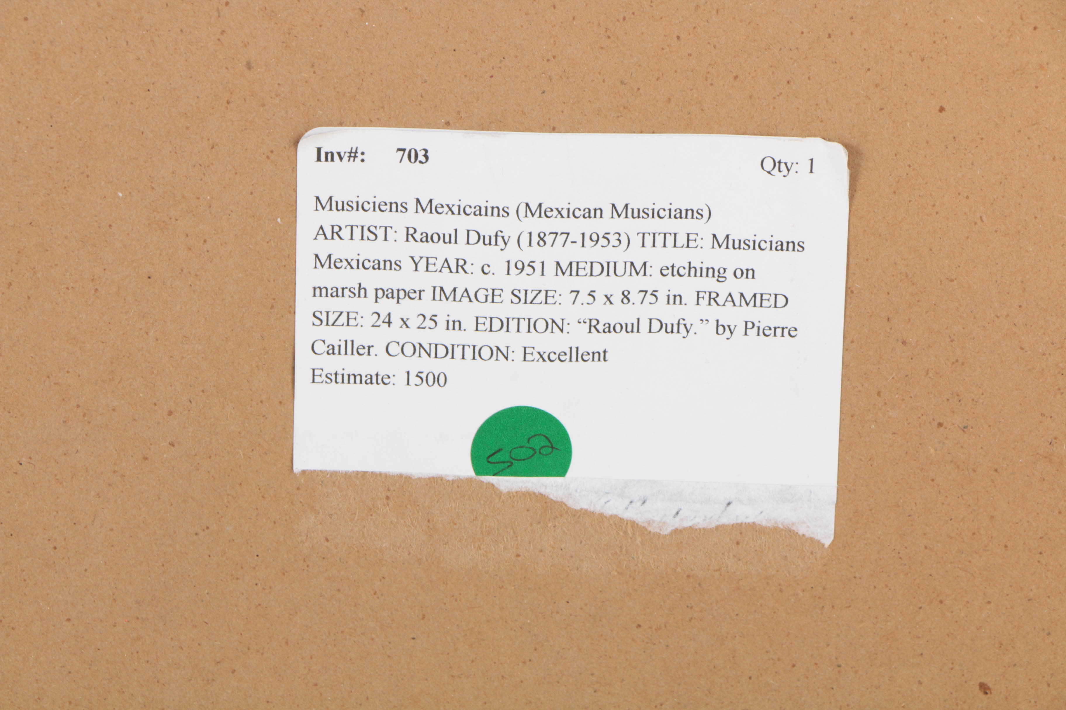 After Raoul Dufy Etching on Paper "Mexican Musicians"