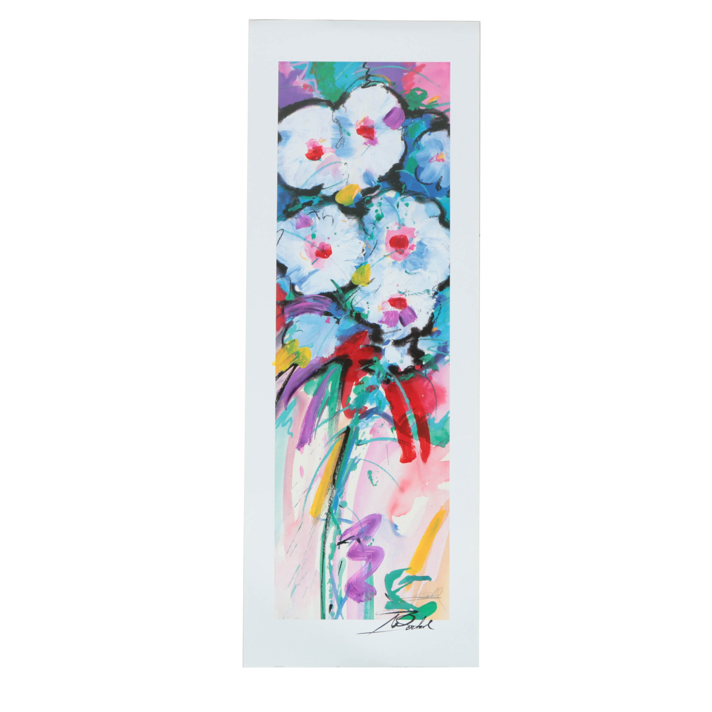 Alfred Gockel Signed Offset Lithograph with Hand-Painted Embellishments Abstract Floral Composition