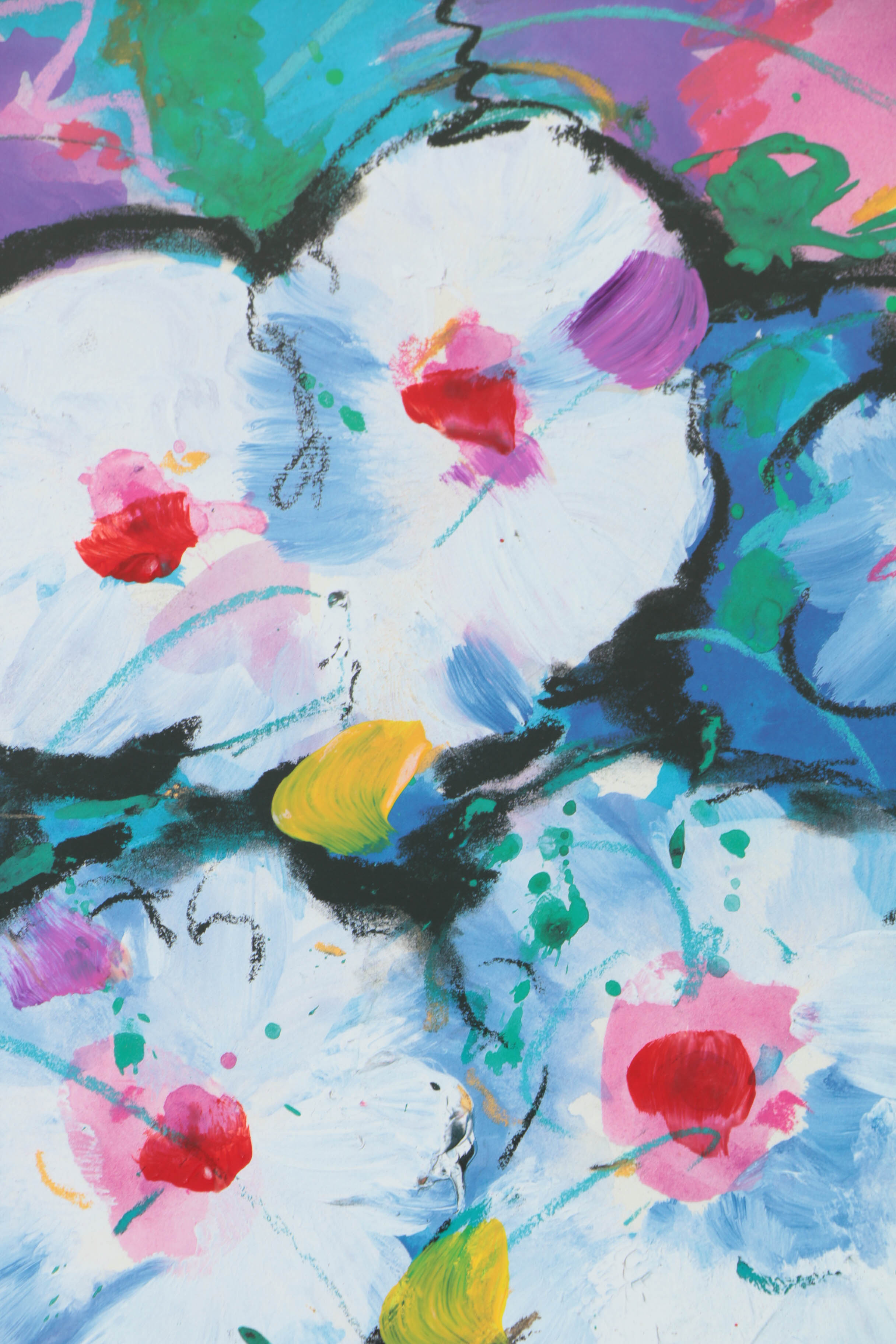 Alfred Gockel Signed Offset Lithograph with Hand-Painted Embellishments Abstract Floral Composition