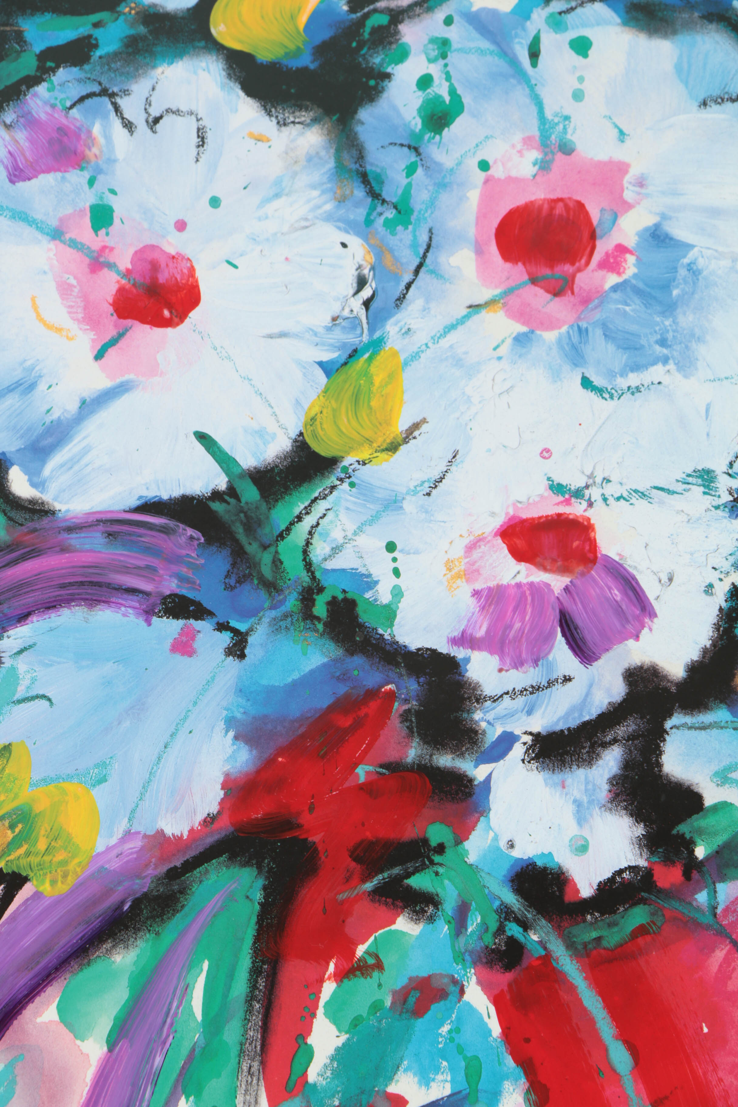 Alfred Gockel Signed Offset Lithograph with Hand-Painted Embellishments Abstract Floral Composition