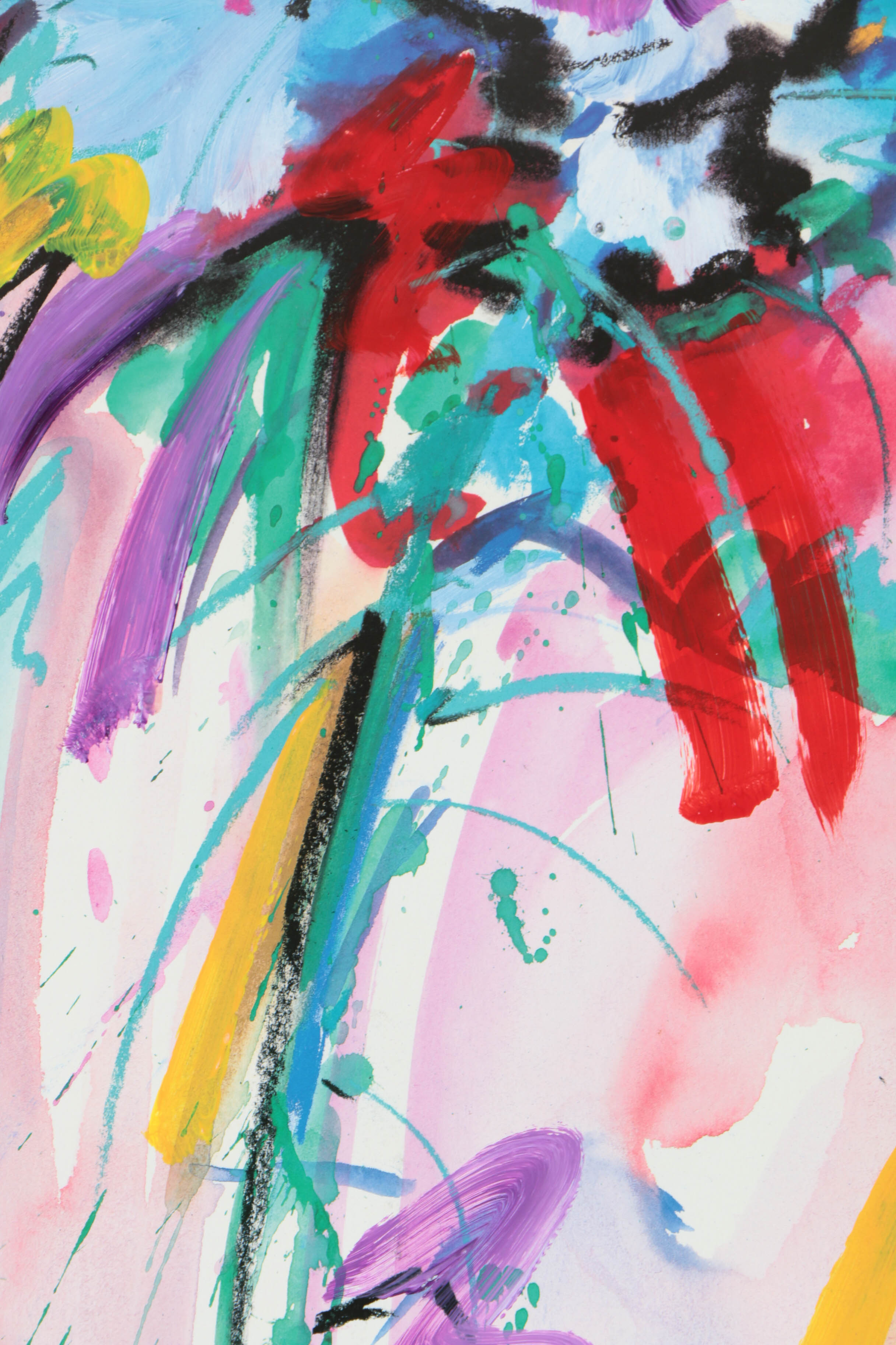 Alfred Gockel Signed Offset Lithograph with Hand-Painted Embellishments Abstract Floral Composition