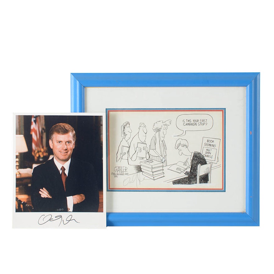 Jeff Stahl Signed Original 1994 Comic and Photograph Autographed by Dan Quayle