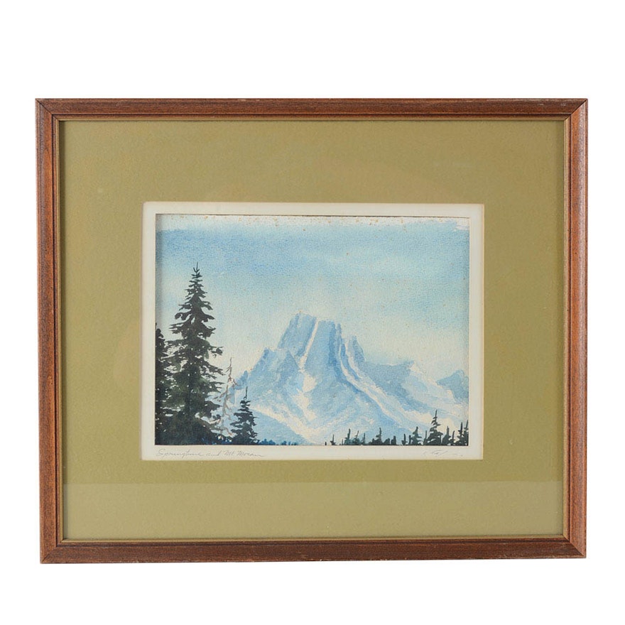 Keith Fay Original Watercolor "Springtime and Mt. Moran"
