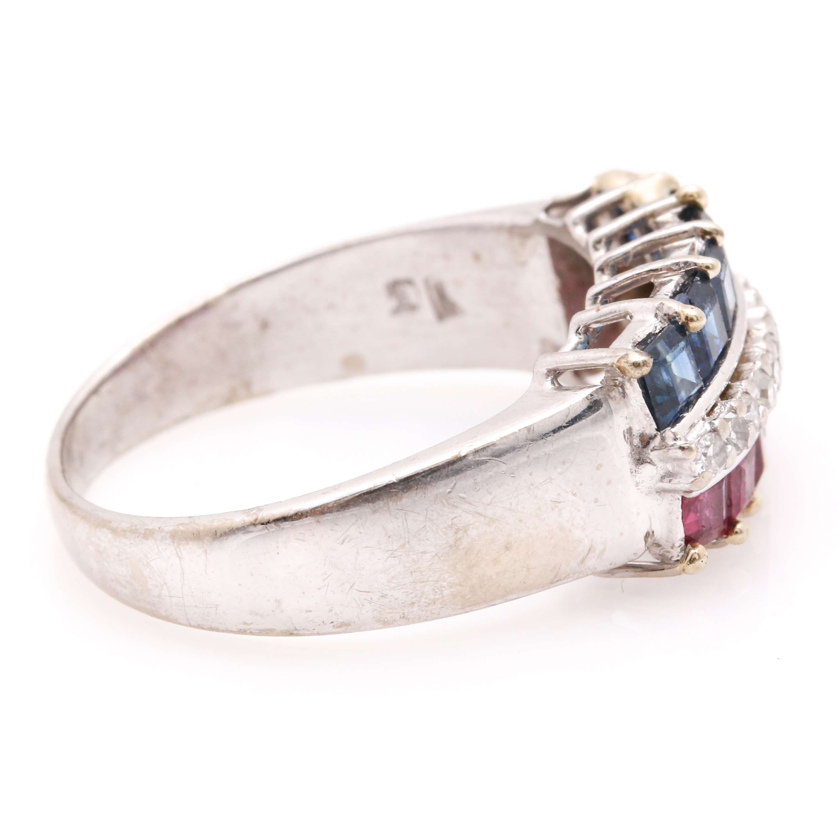 14K White Gold Ruby, Sapphire, and Diamond Ring