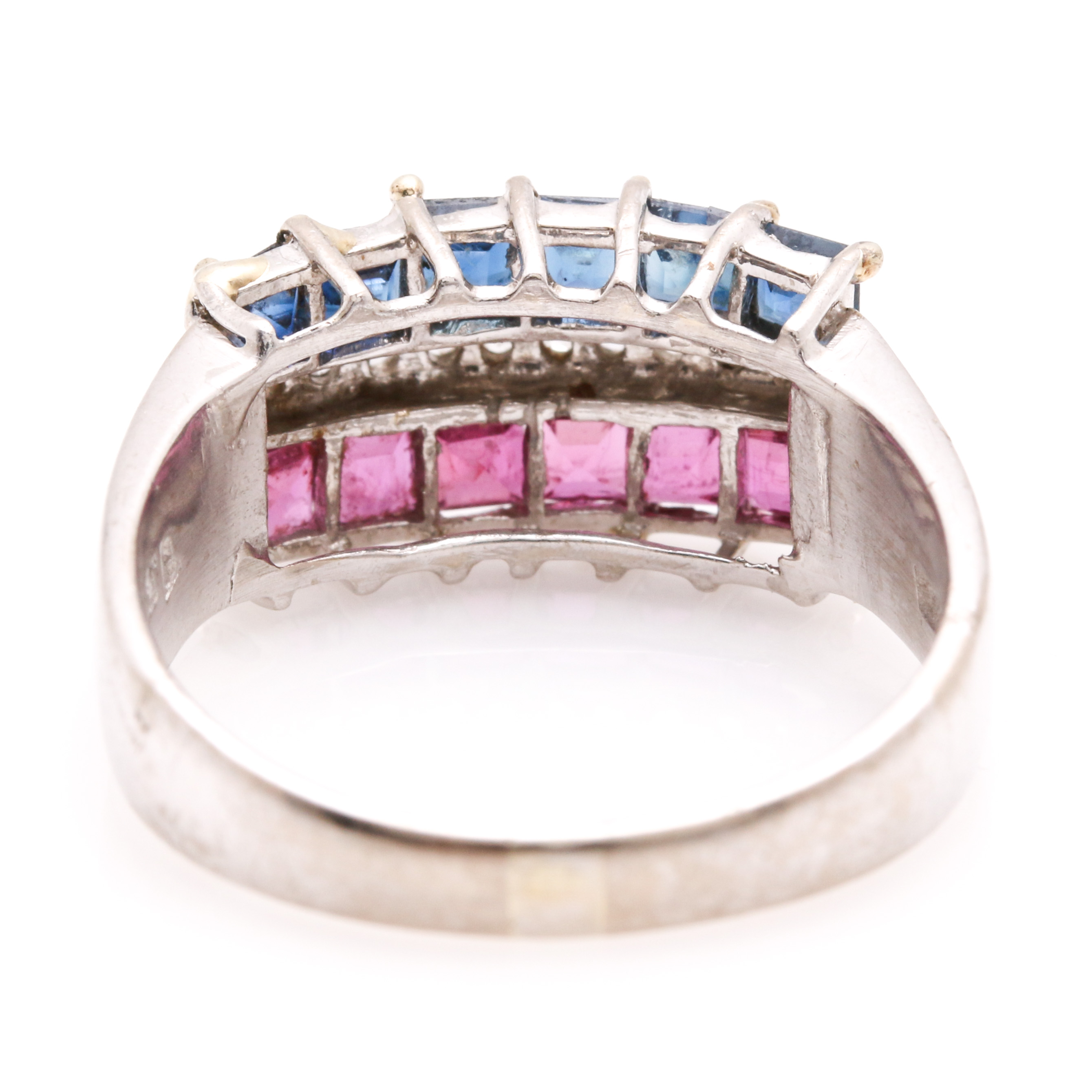 14K White Gold Ruby, Sapphire, and Diamond Ring