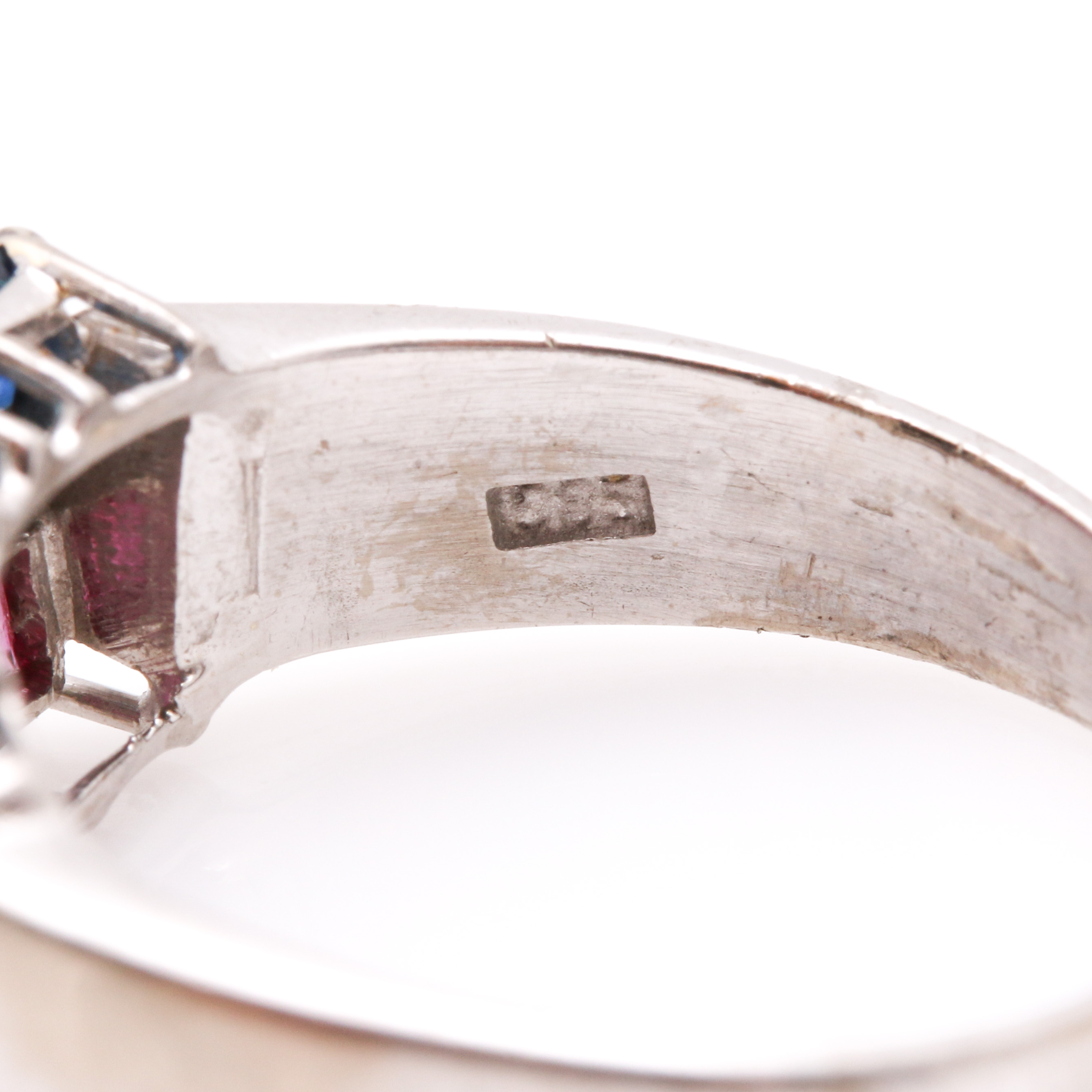 14K White Gold Ruby, Sapphire, and Diamond Ring