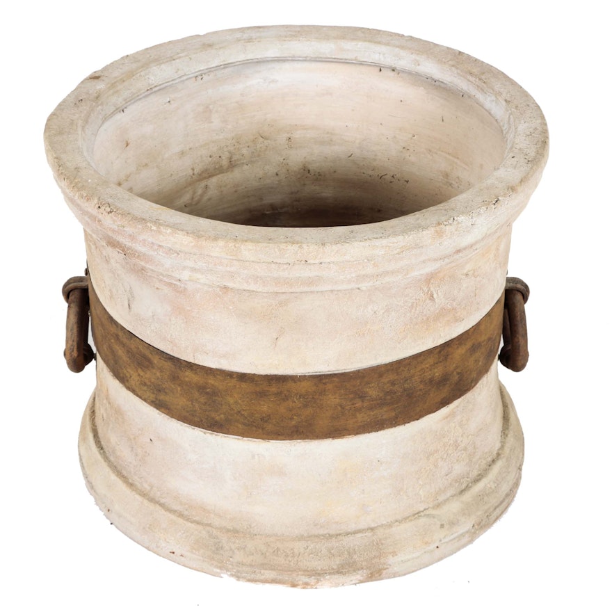 Large Clay Planter with an Iron Decorative Band