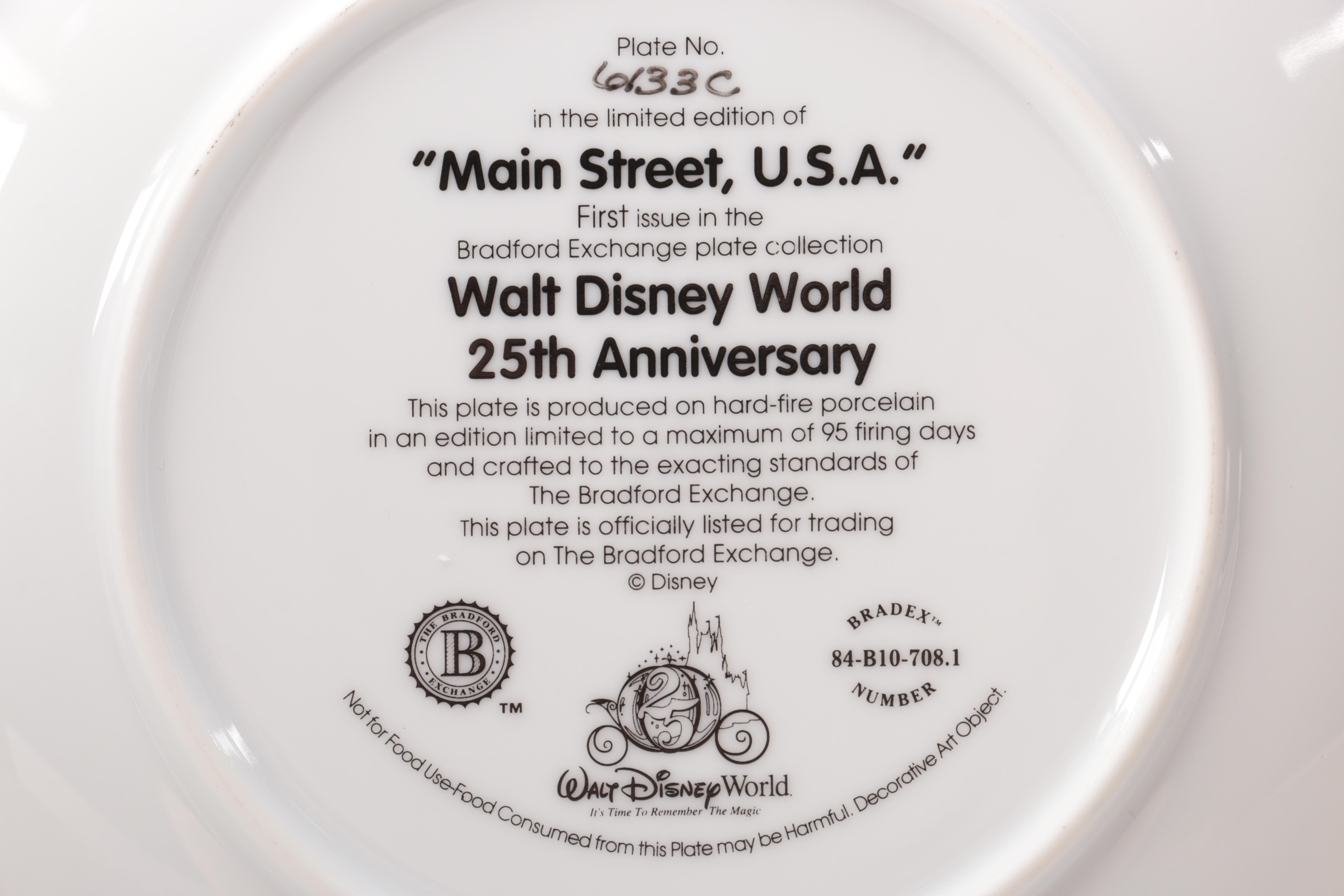 Walt Disney World 25th Anniversary "Main Street, USA" Commemorative Plate