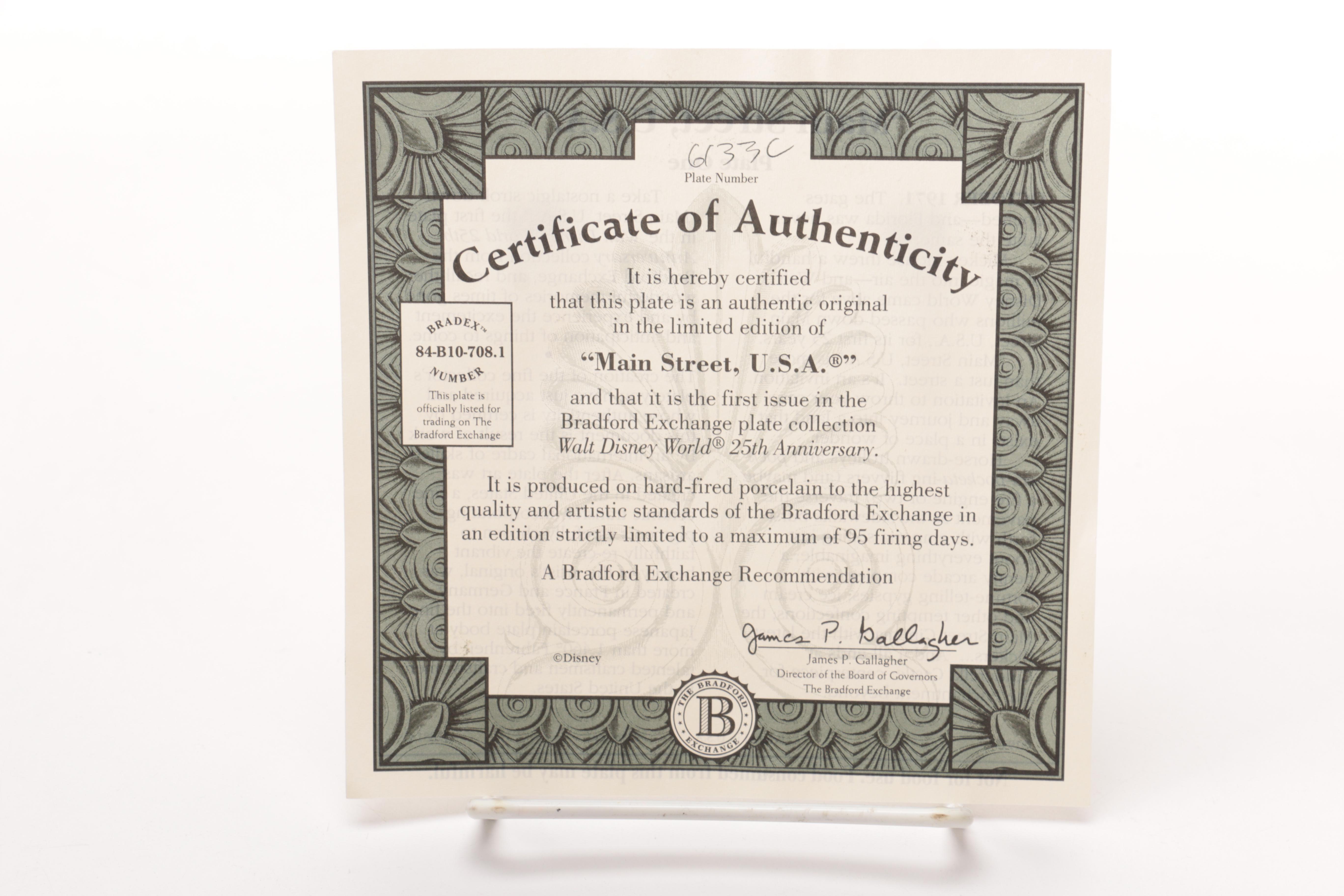 Walt Disney World 25th Anniversary "Main Street, USA" Commemorative Plate