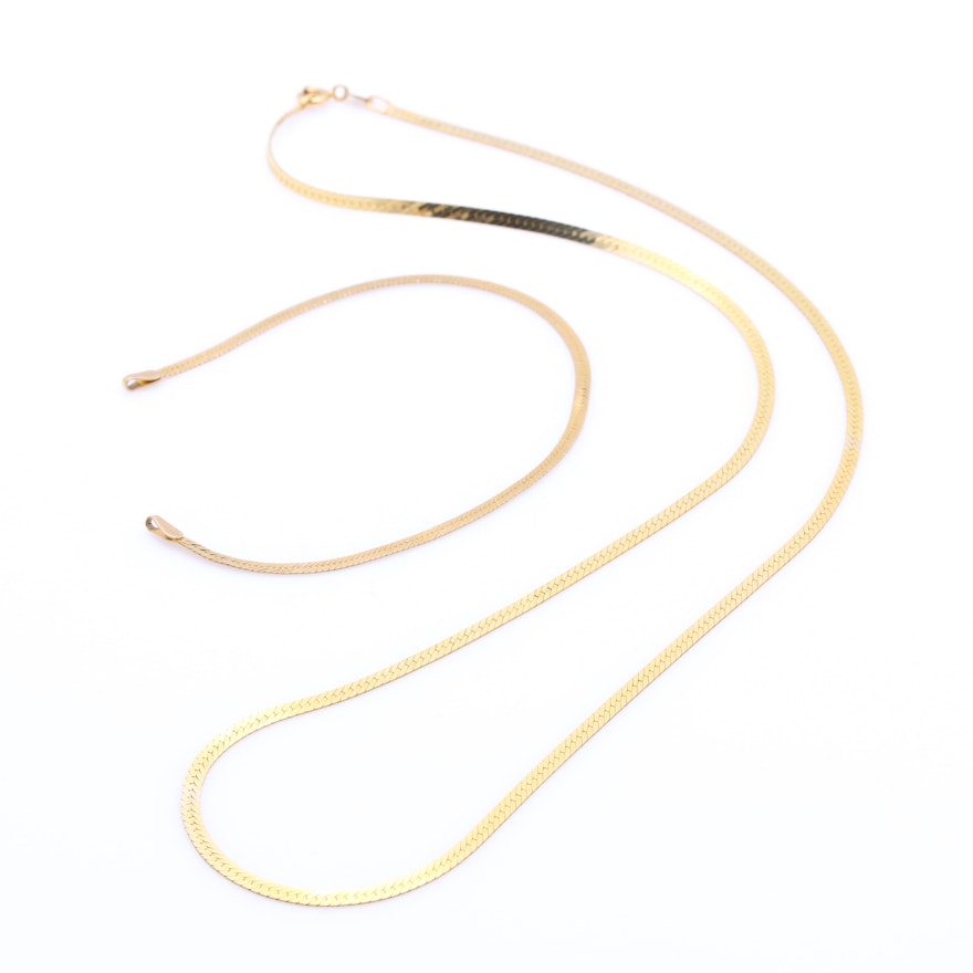 14K Yellow Gold Herringbone Necklace and Bracelet