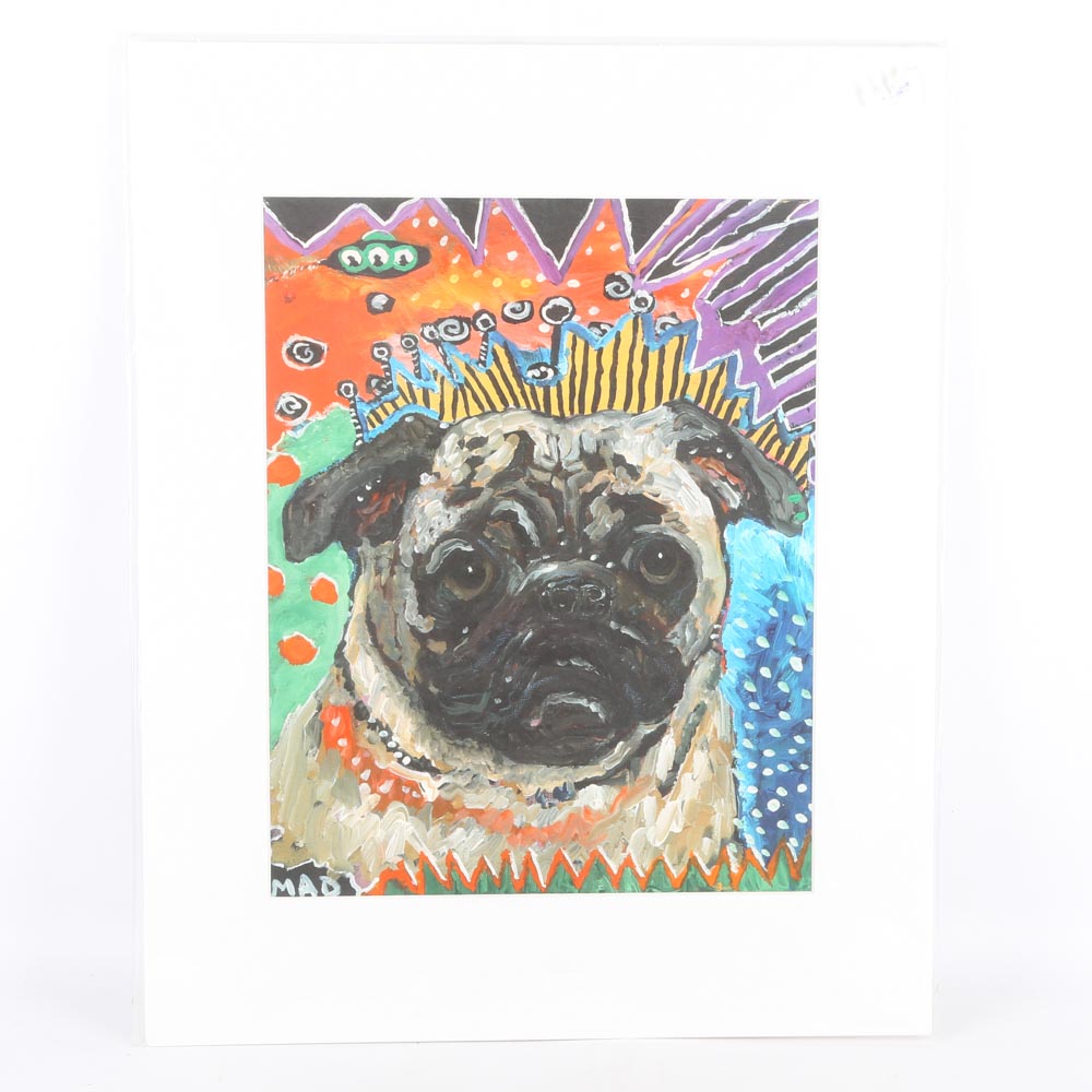 Mark Durham "Mad Pug" Offset Lithograph on Paper