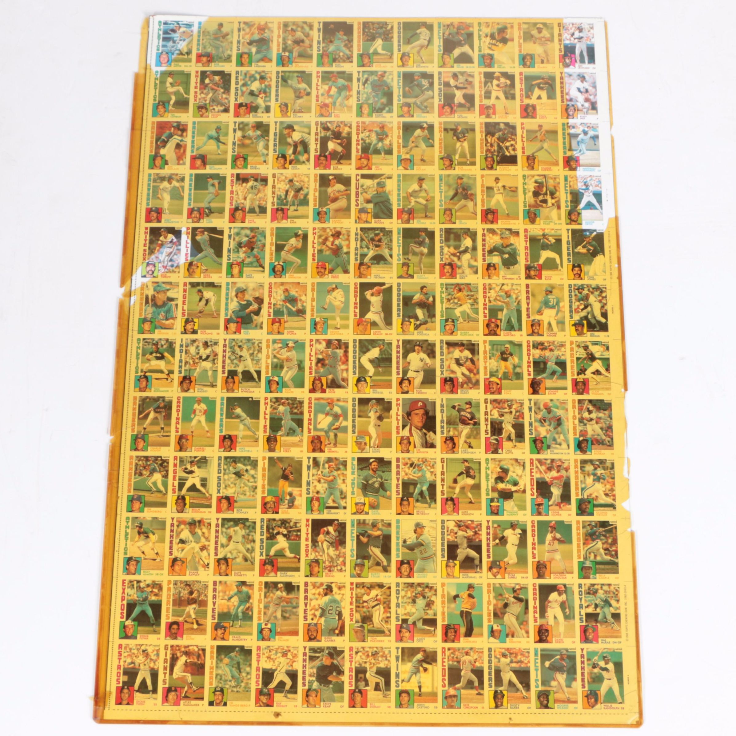 Uncut Sheet of Topps Baseball Cards from the 1984 Set