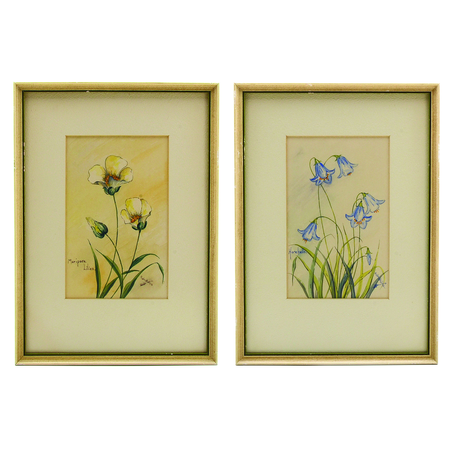 Pair of Kahatcha Original Floral Watercolor Paintings