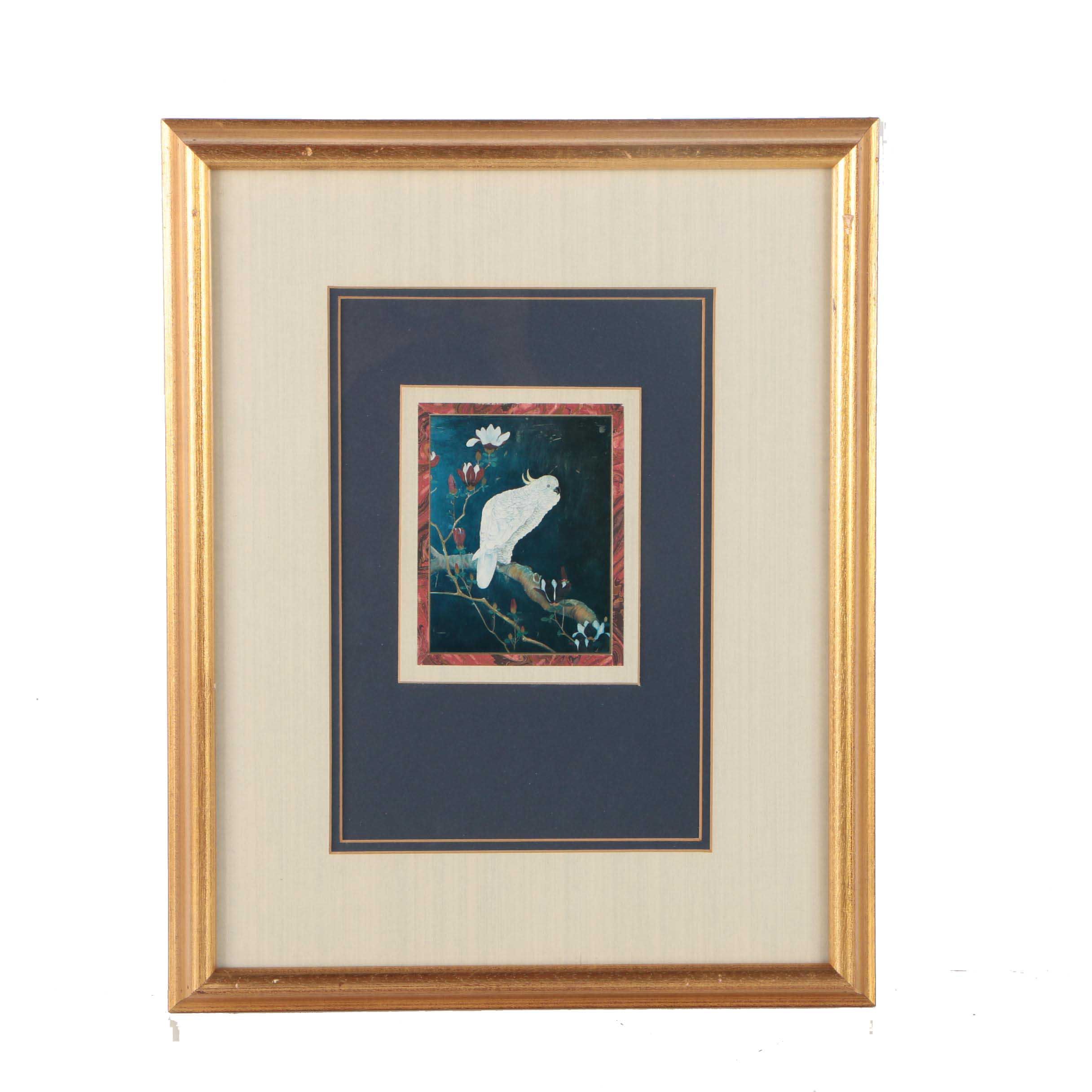 Offset Lithograph of a Cockatoo in East Asian Style
