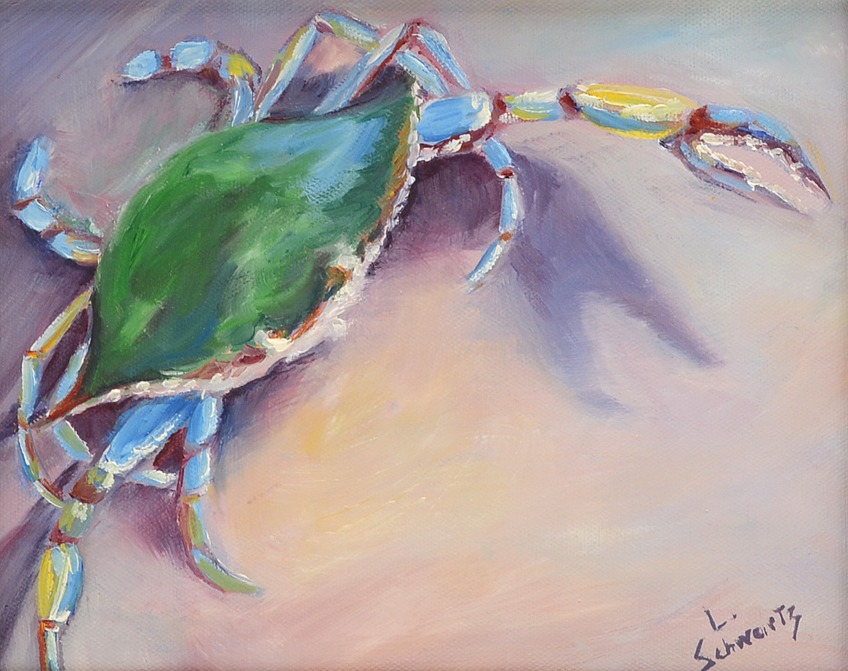 L. Schwartz Original Contemporary Oil Crab Painting on Canvas