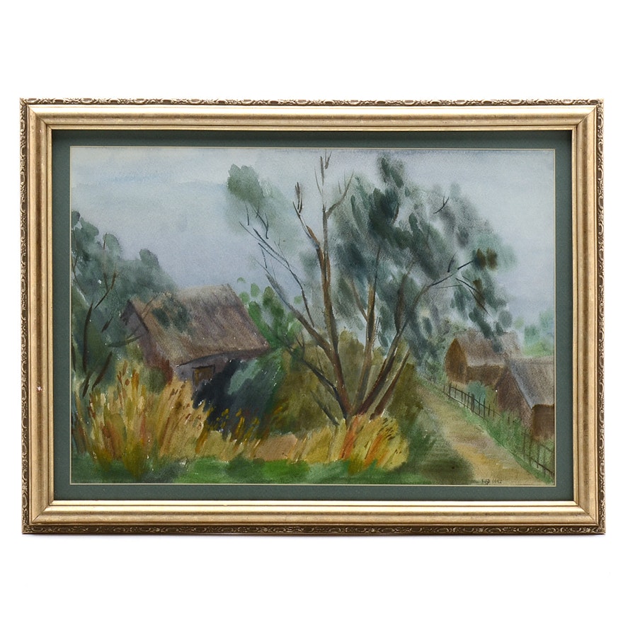Original 1992 Rural Watercolor Landscape