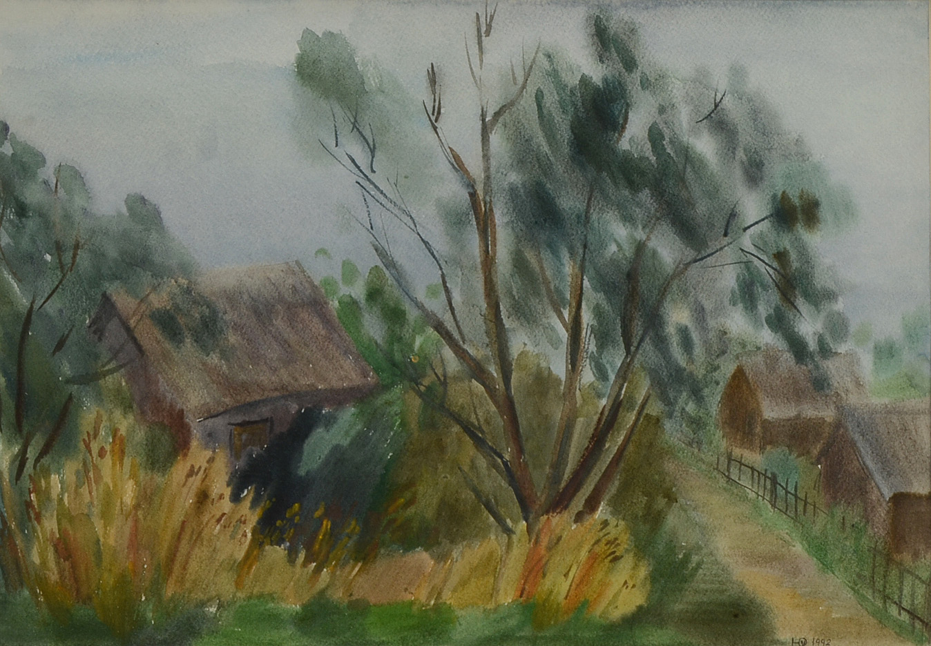 Original 1992 Rural Watercolor Landscape