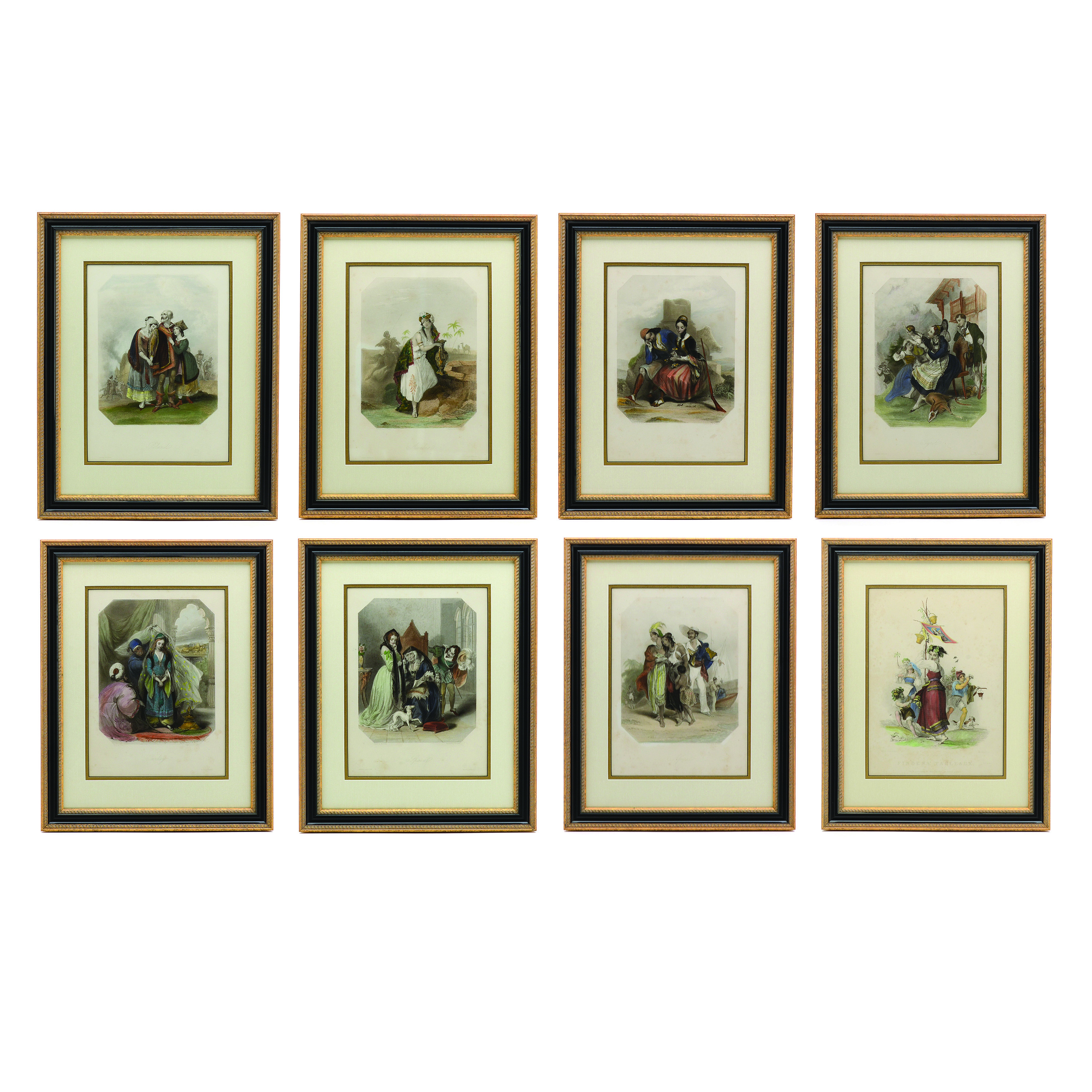 Eight 19th-Century Hand-Colored Steel Plate Engravings for 1837 Edition of "Finden's Tableaux"