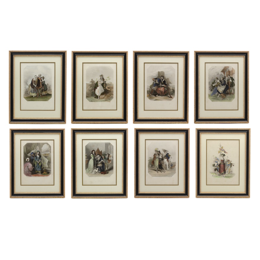 Eight 19th-Century Hand-Colored Steel Plate Engravings for 1837 Edition of "Finden's Tableaux"
