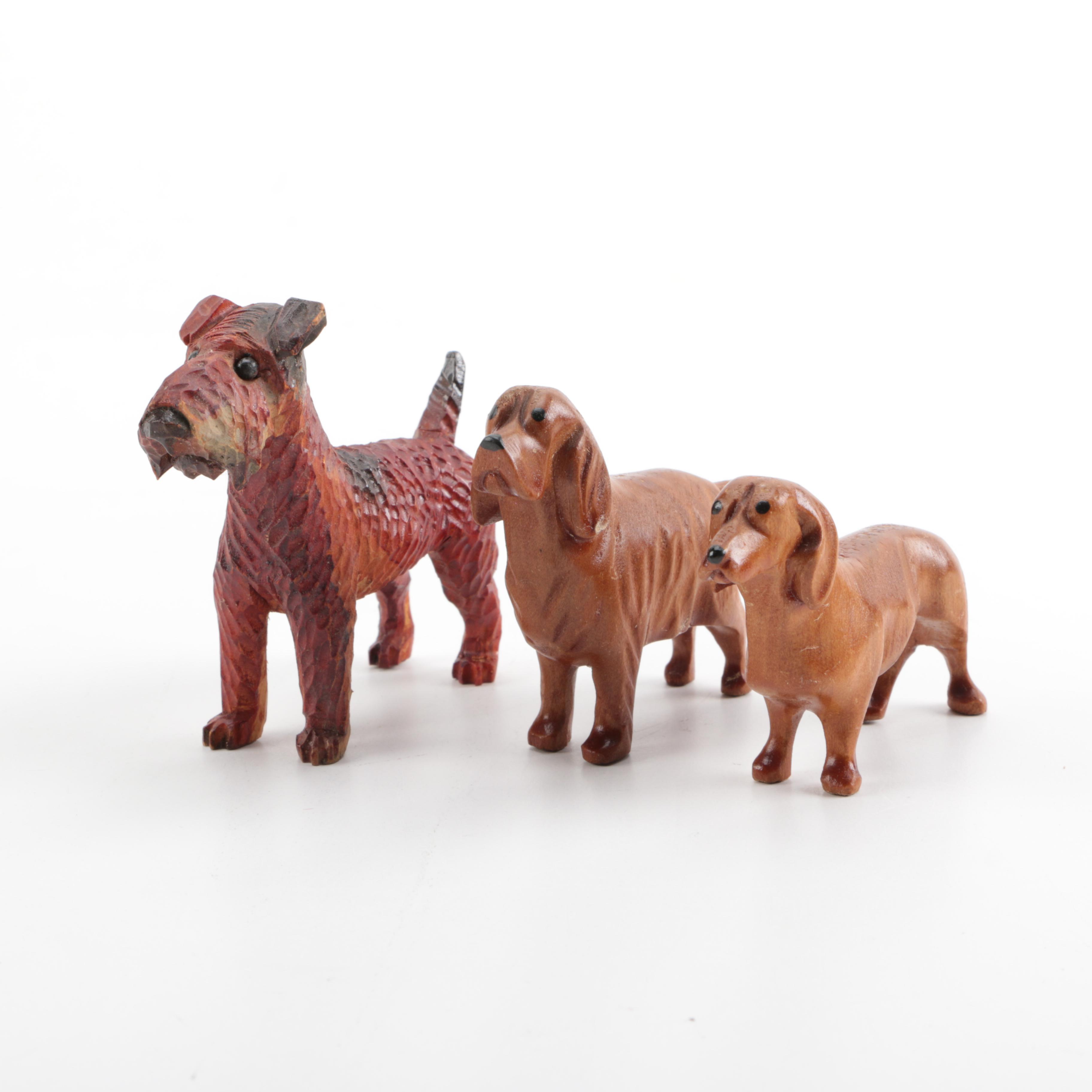 Hand Carved Wooden Dogs European