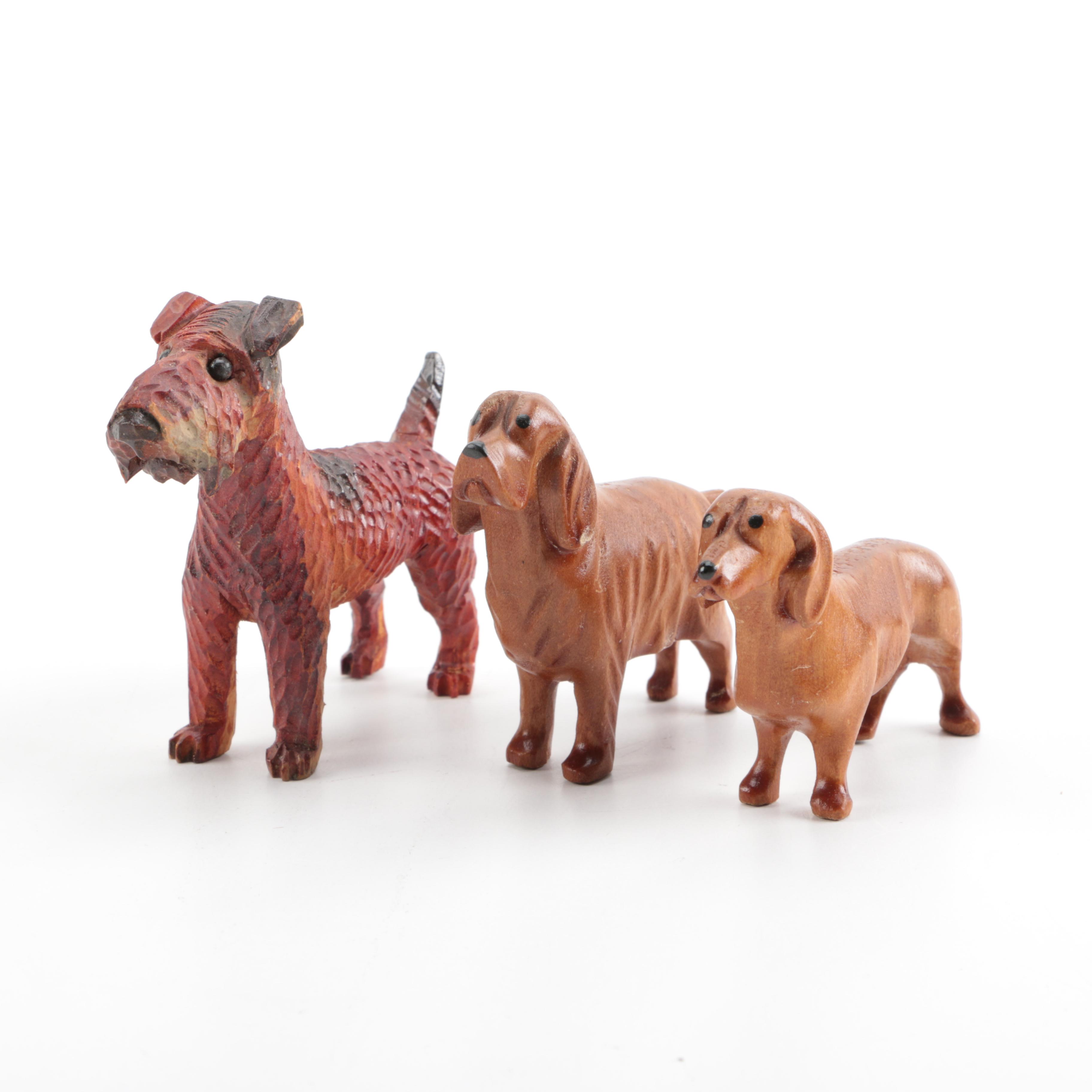 Hand Carved Wooden Dogs European