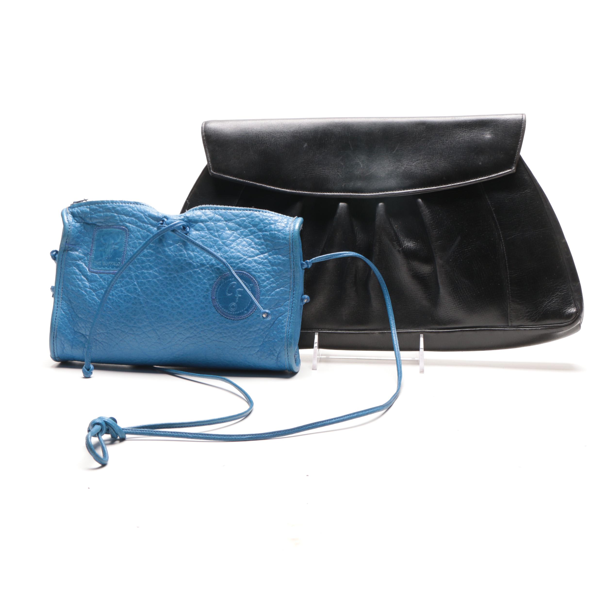 1940's Black Leather Clutch and Carlo Falchi Handbag
