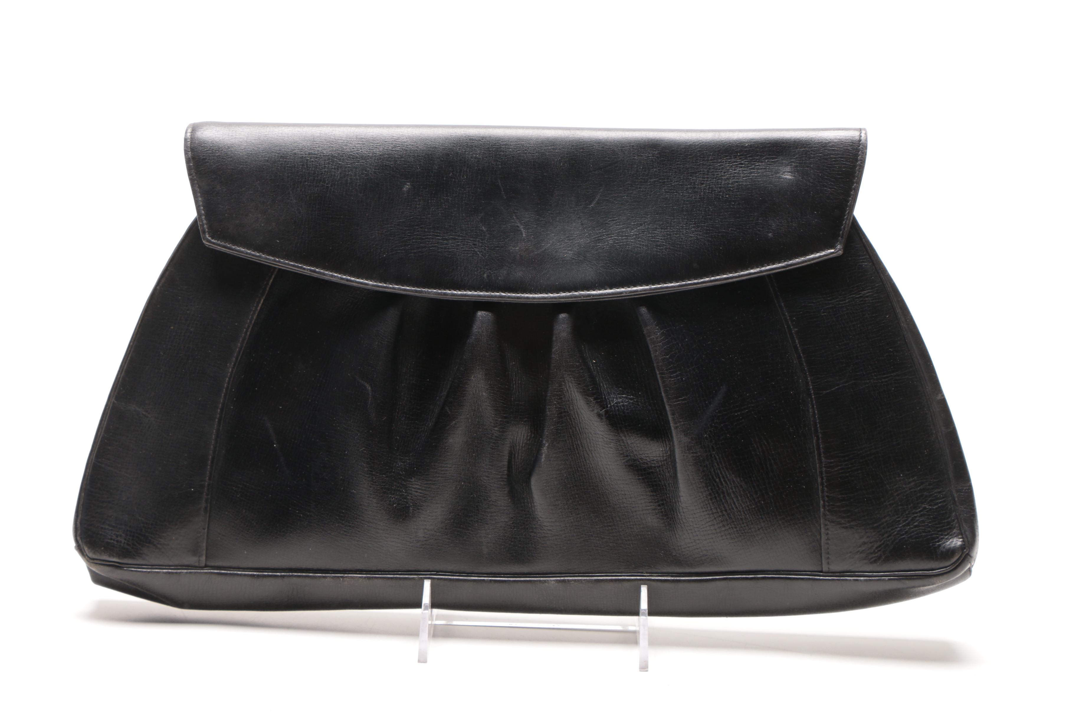 1940's Black Leather Clutch and Carlo Falchi Handbag