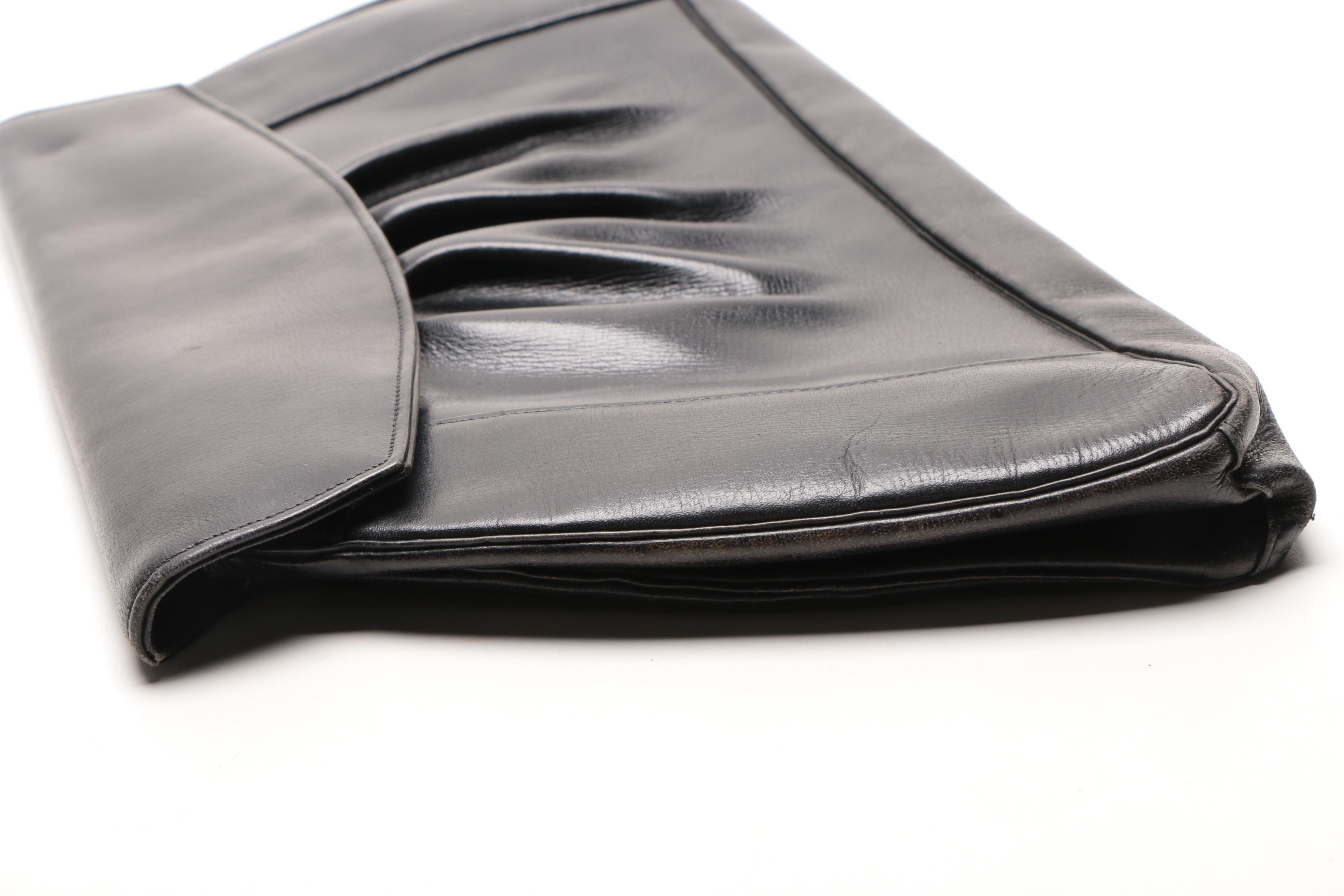 1940's Black Leather Clutch and Carlo Falchi Handbag