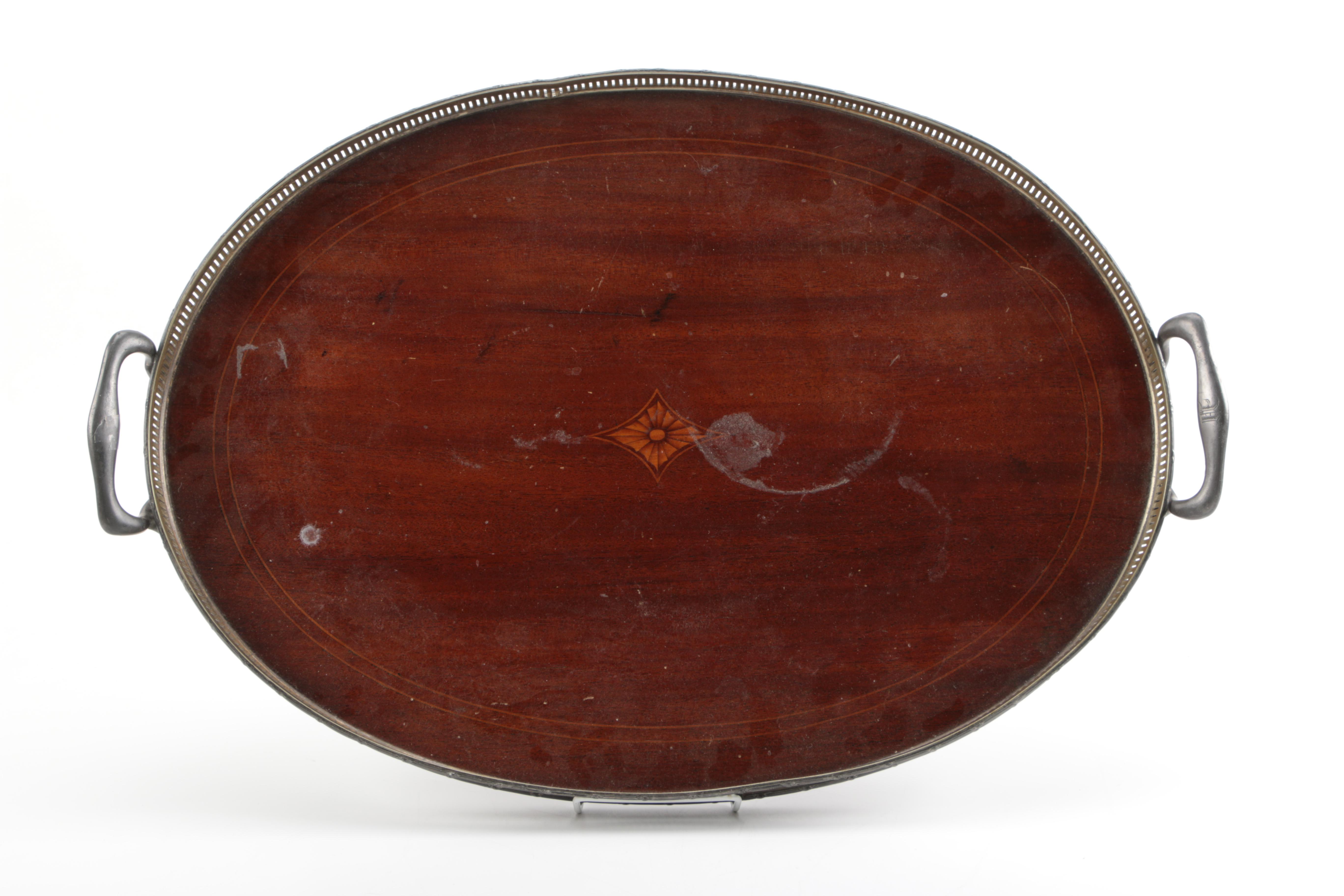 Vintage Pewter and Wooden Serving Tray